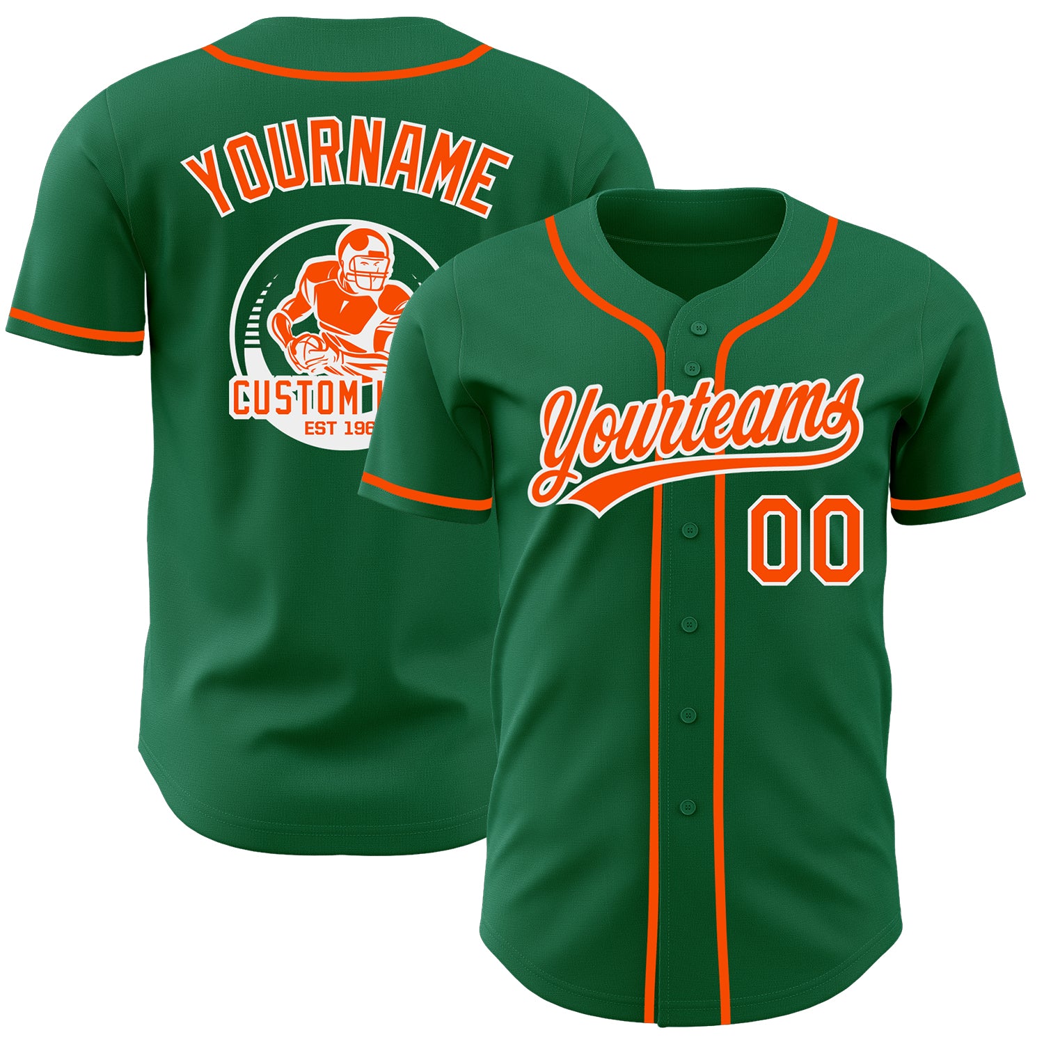 Custom Kelly Green Orange-White Authentic Baseball Jersey