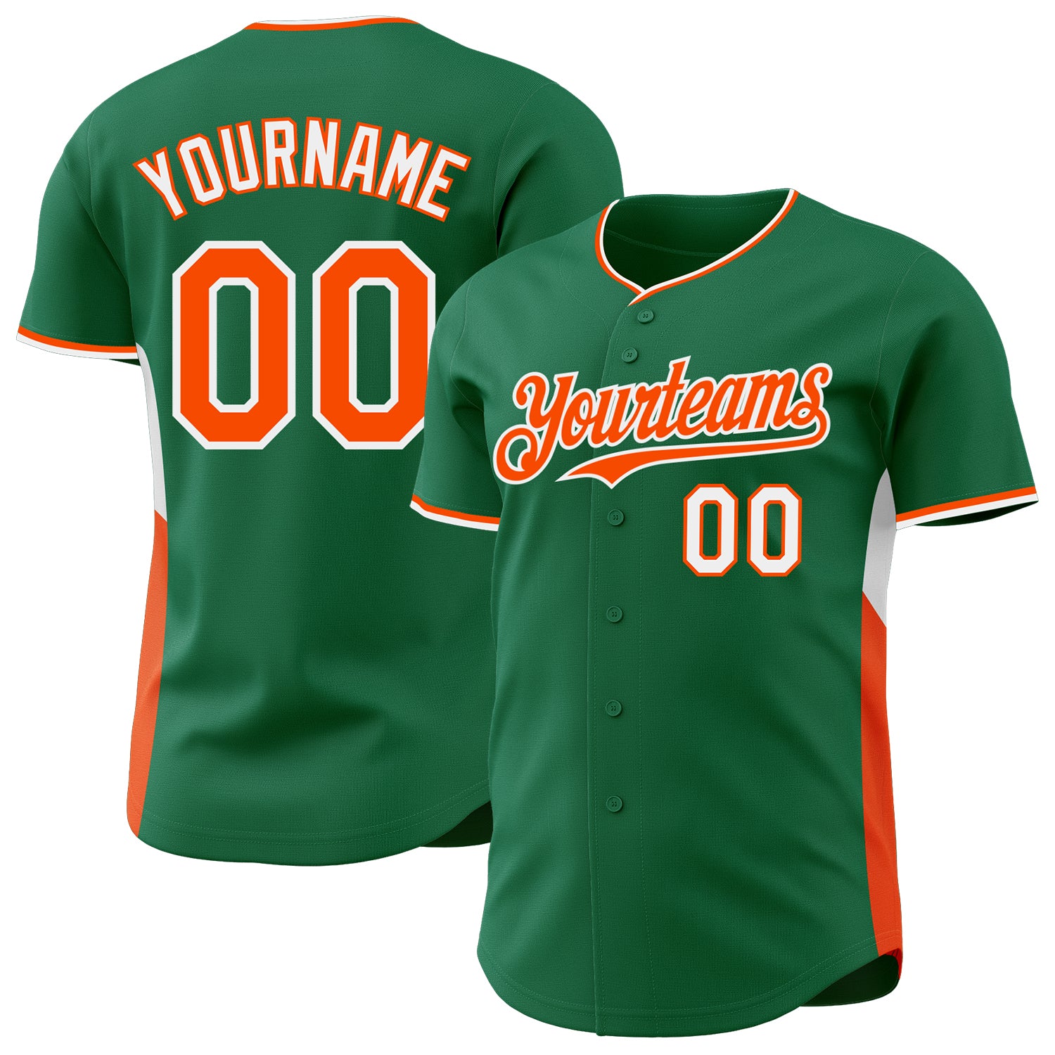 Custom Kelly Green Orange-White Classic Color Block Side Panel Stripe Authentic Baseball Jersey