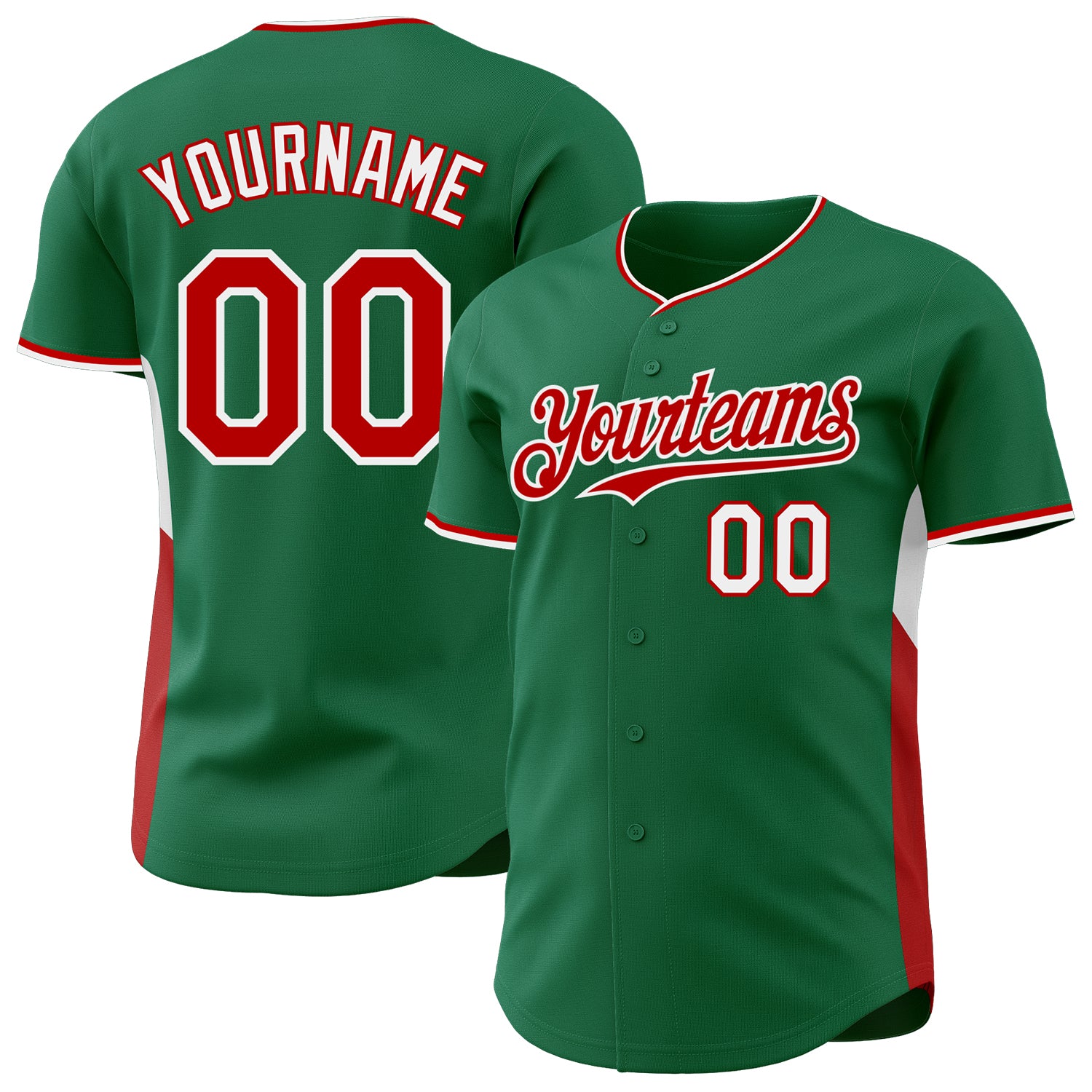 Custom Kelly Green Red-White Classic Color Block Side Panel Stripe Authentic Baseball Jersey