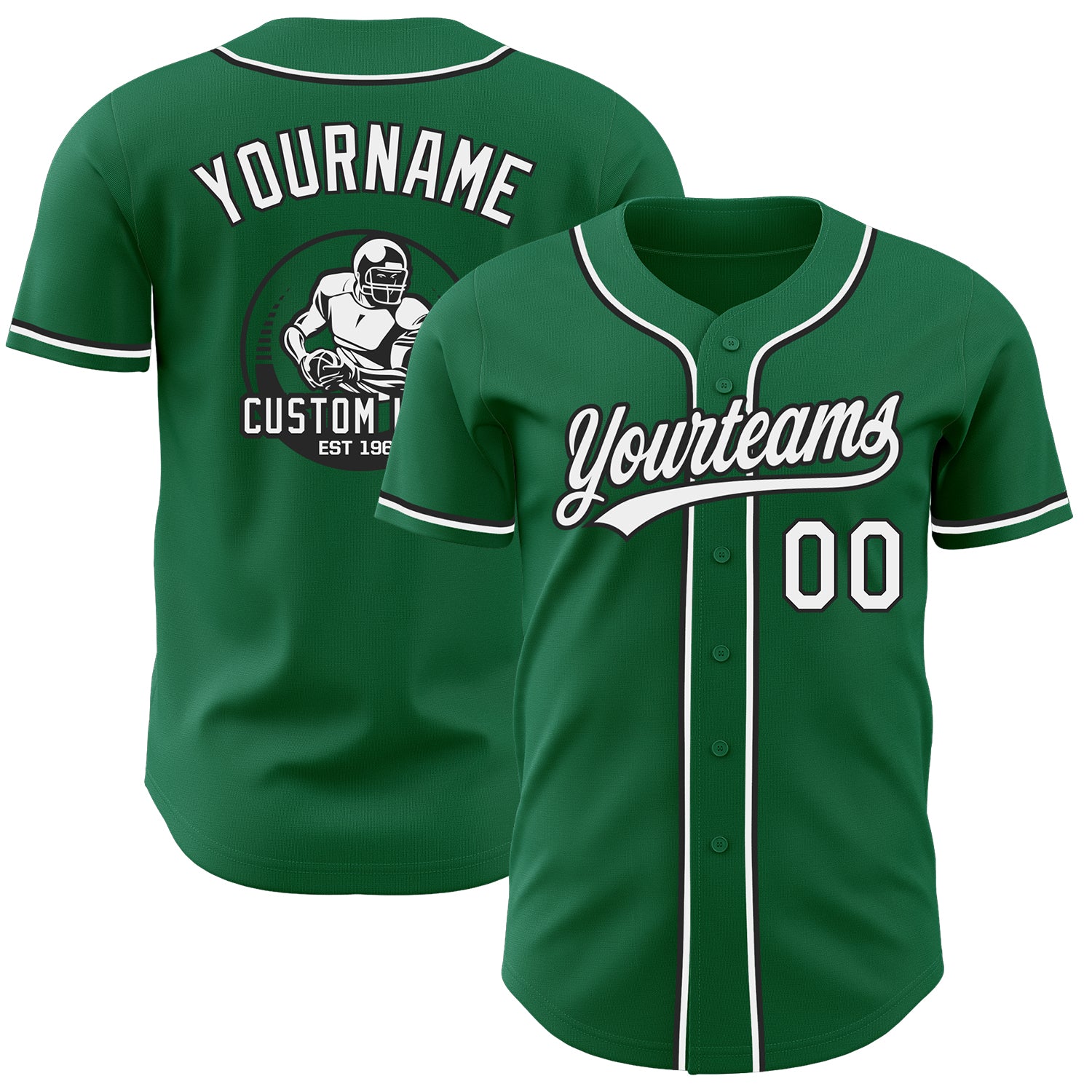 Custom Kelly Green White-Black Authentic Baseball Jersey