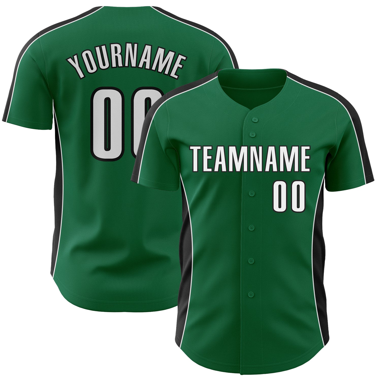 Custom Kelly Green White-Black Classic Color Block Side Panel Stripe Authentic Baseball Jersey