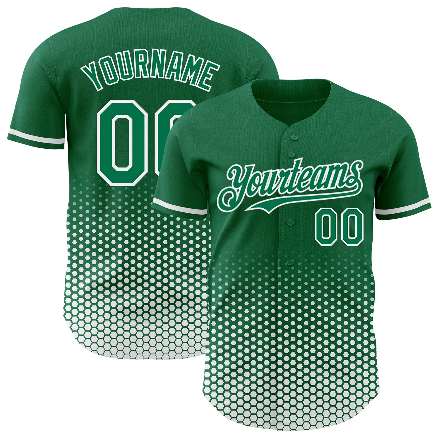 Custom Kelly Green-White Geometric Hexagonal Dot Gradient Authentic Baseball Jersey