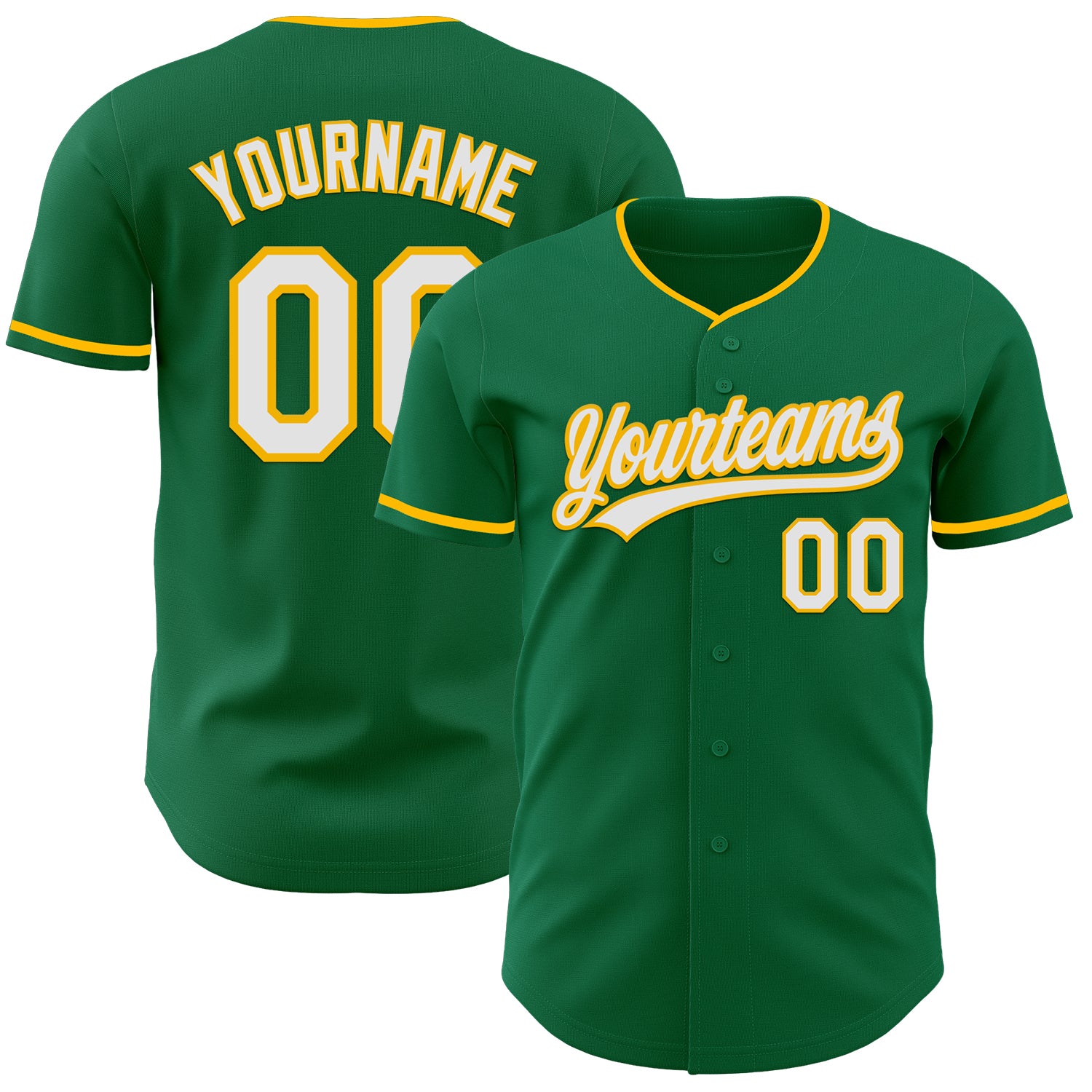 Custom Kelly Green White-Gold Authentic Baseball Jersey