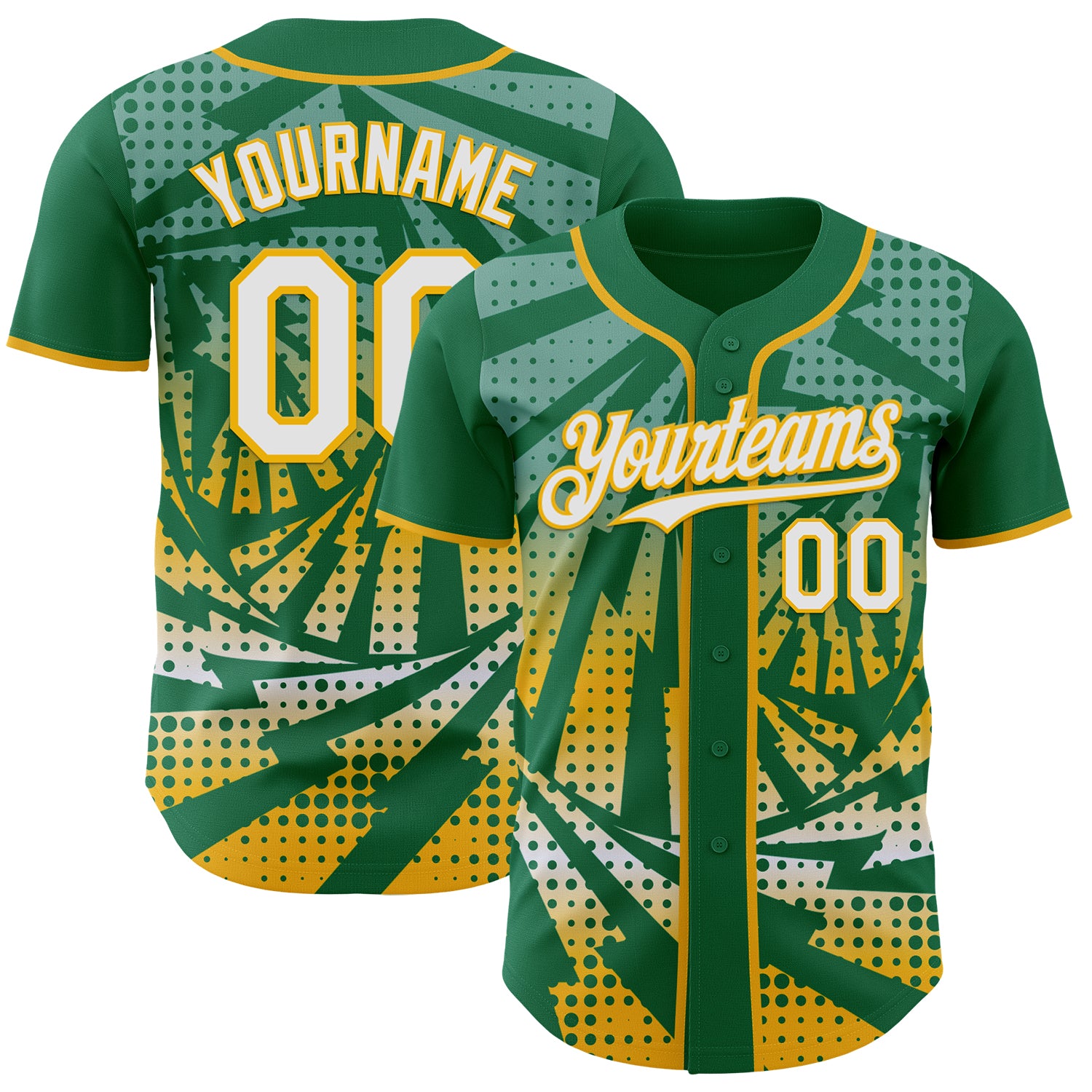 Custom Kelly Green White-Gold Lightning Gradient Dot Authentic Baseball Jersey