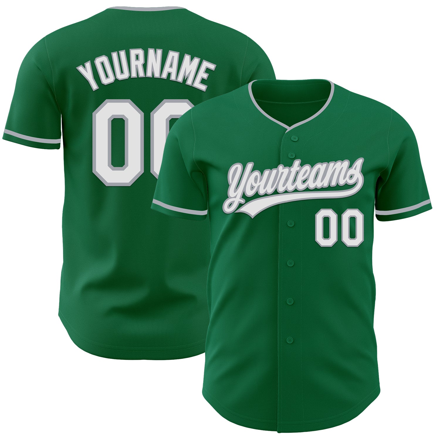 Custom Kelly Green White-Gray Authentic Baseball Jersey