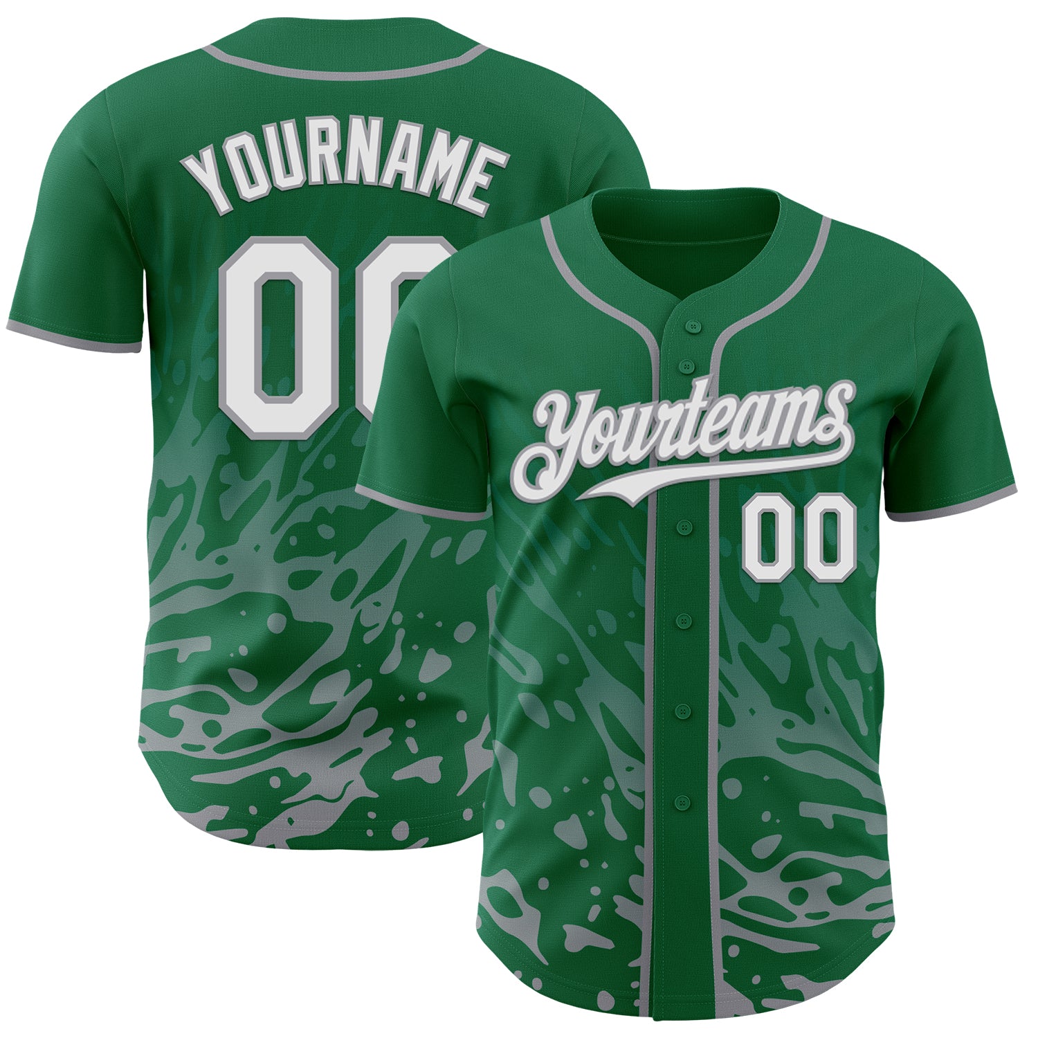 Custom Kelly Green White-Gray Fluid Liquid Wave Splatter Authentic Baseball Jersey