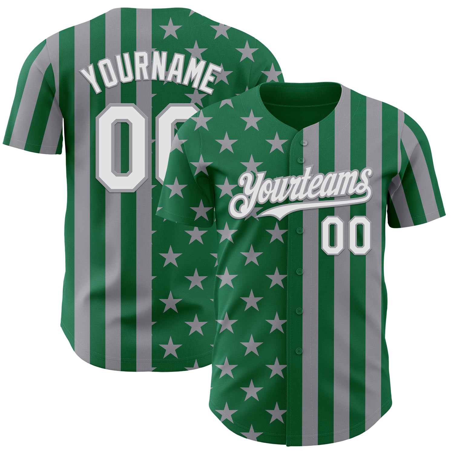 Custom Kelly Green White-Gray USA Flag Patriotic Split Stars and Stripes Authentic Baseball Jersey