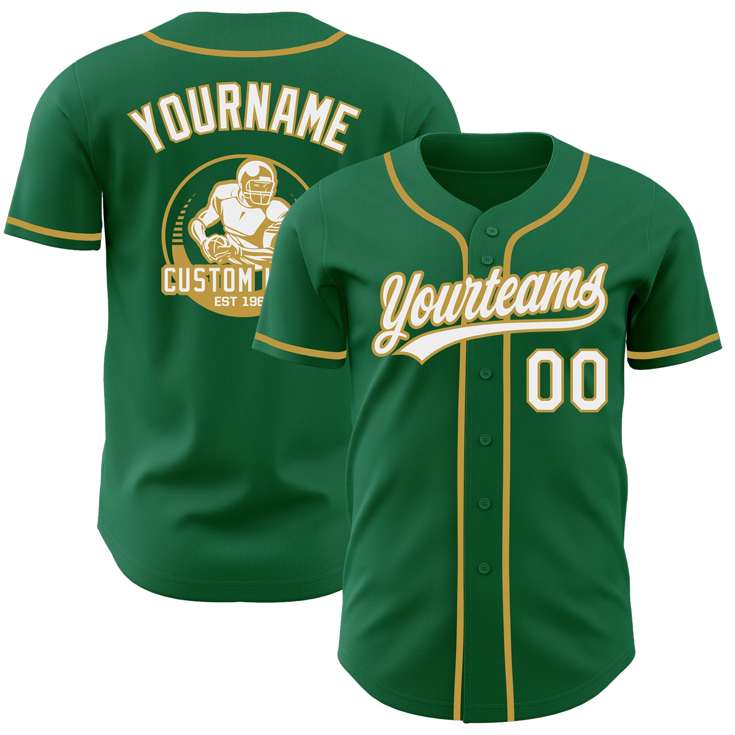 Custom Kelly Green White-Old Gold Authentic Baseball Jersey