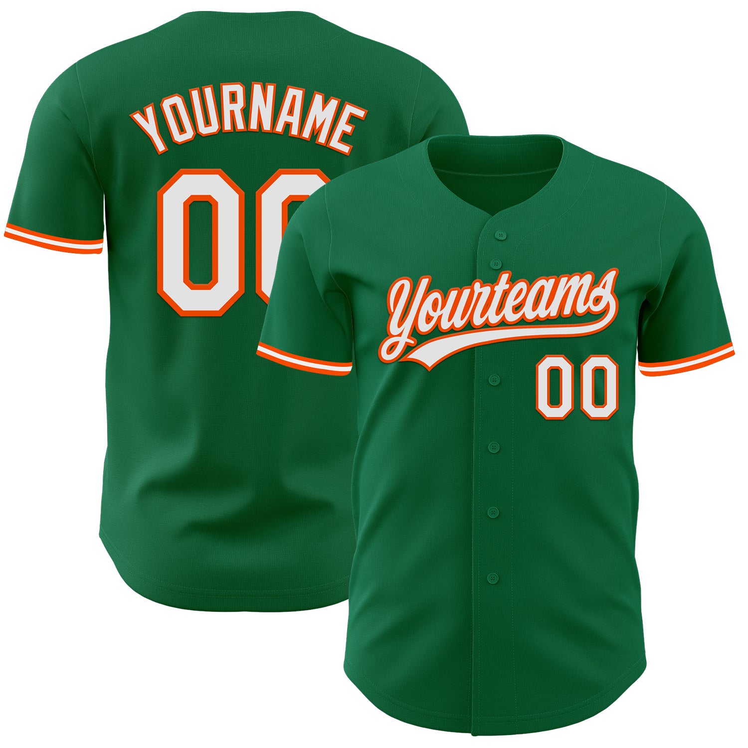 Custom Kelly Green White-Orange Authentic Baseball Jersey