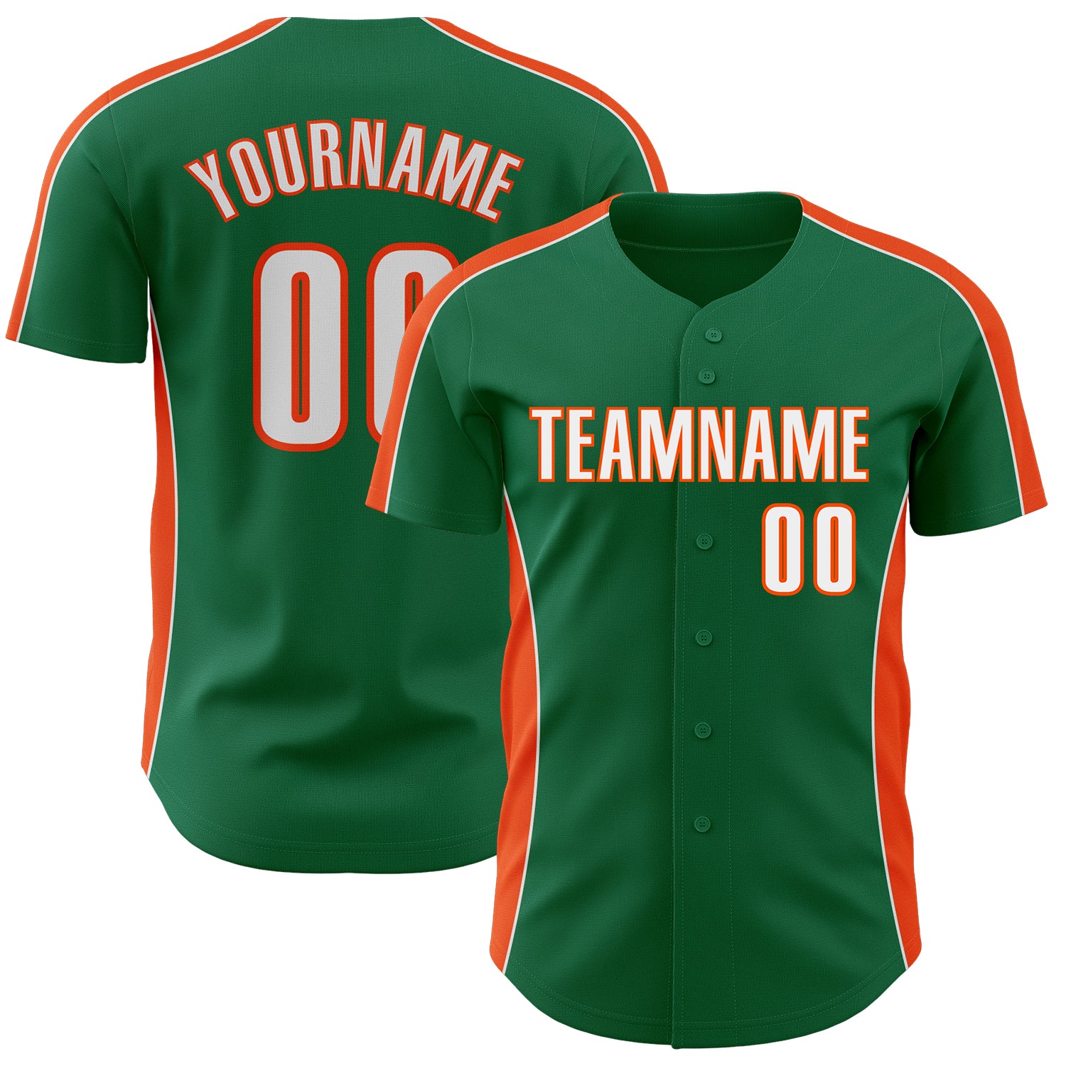 Custom Kelly Green White-Orange Classic Color Block Side Panel Stripe Authentic Baseball Jersey