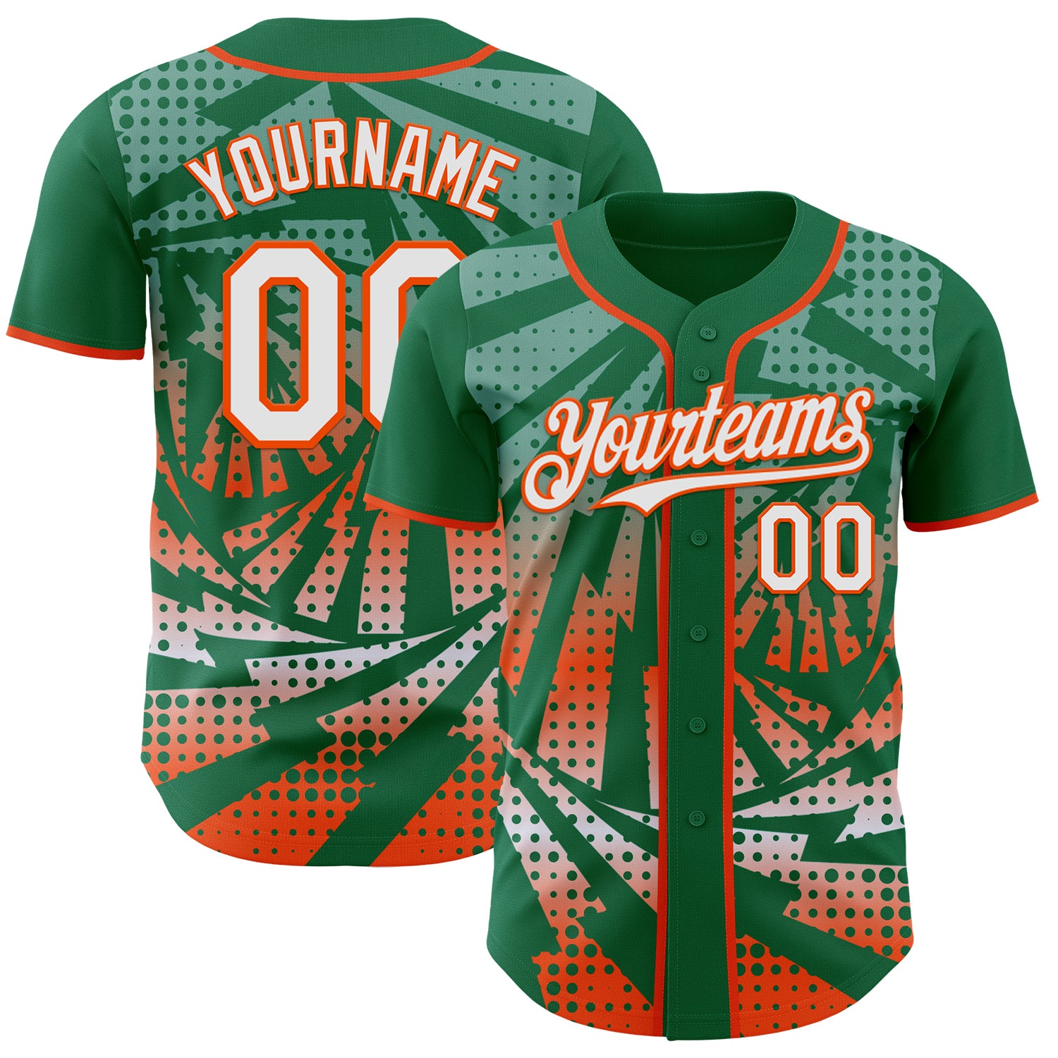 Custom Kelly Green White-Orange Lightning Gradient Dot Authentic Baseball Jersey