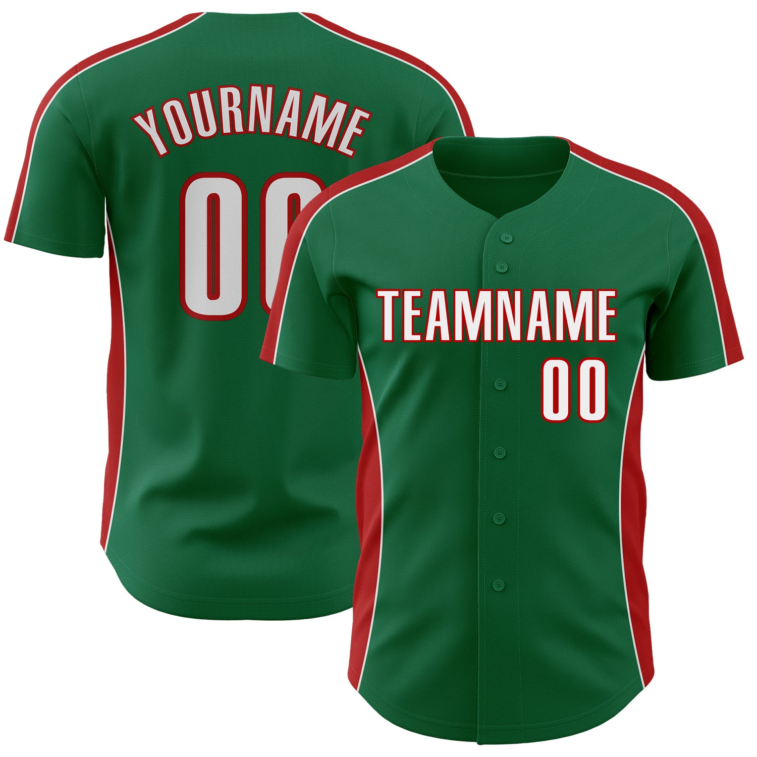 Custom Kelly Green White-Red Classic Color Block Side Panel Stripe Authentic Baseball Jersey