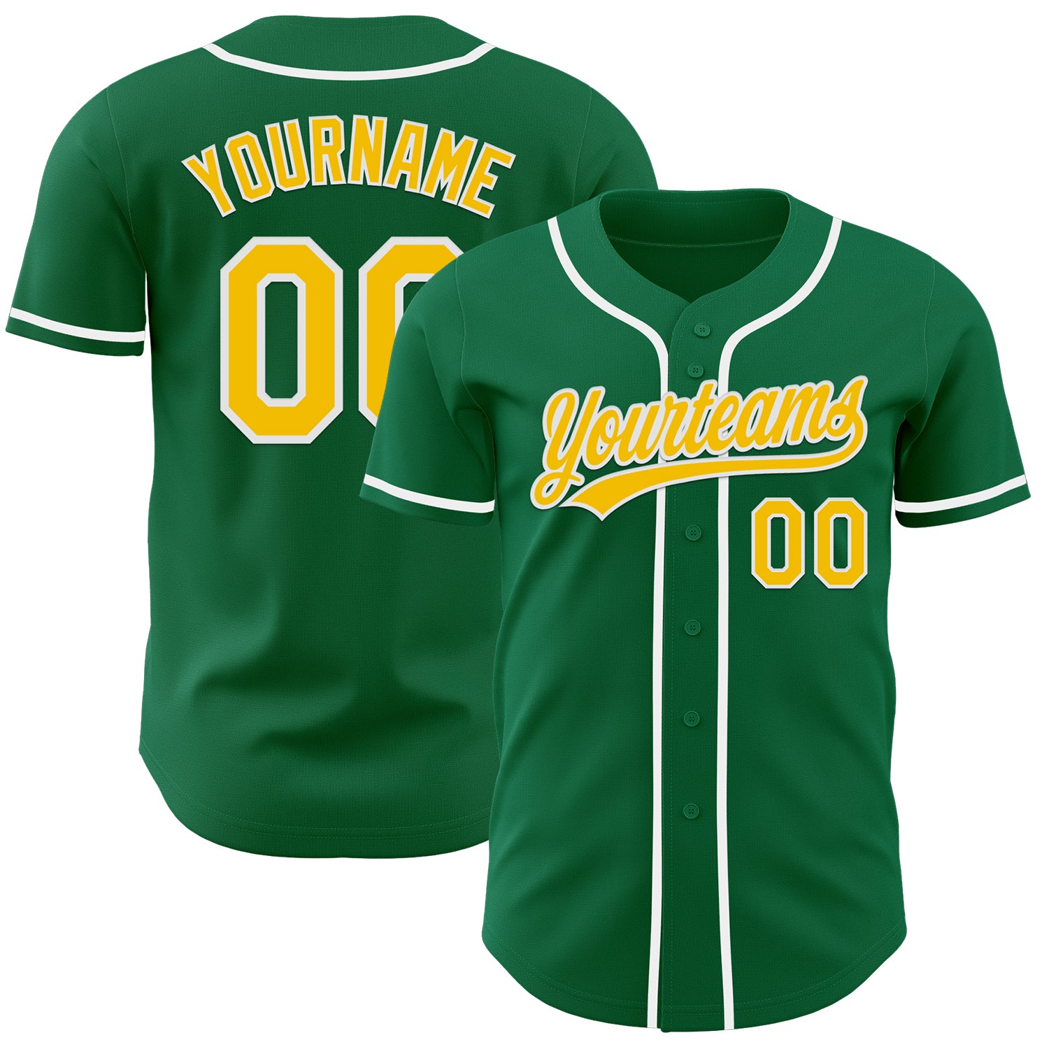 Custom Kelly Green Yellow-White Authentic Baseball Jersey