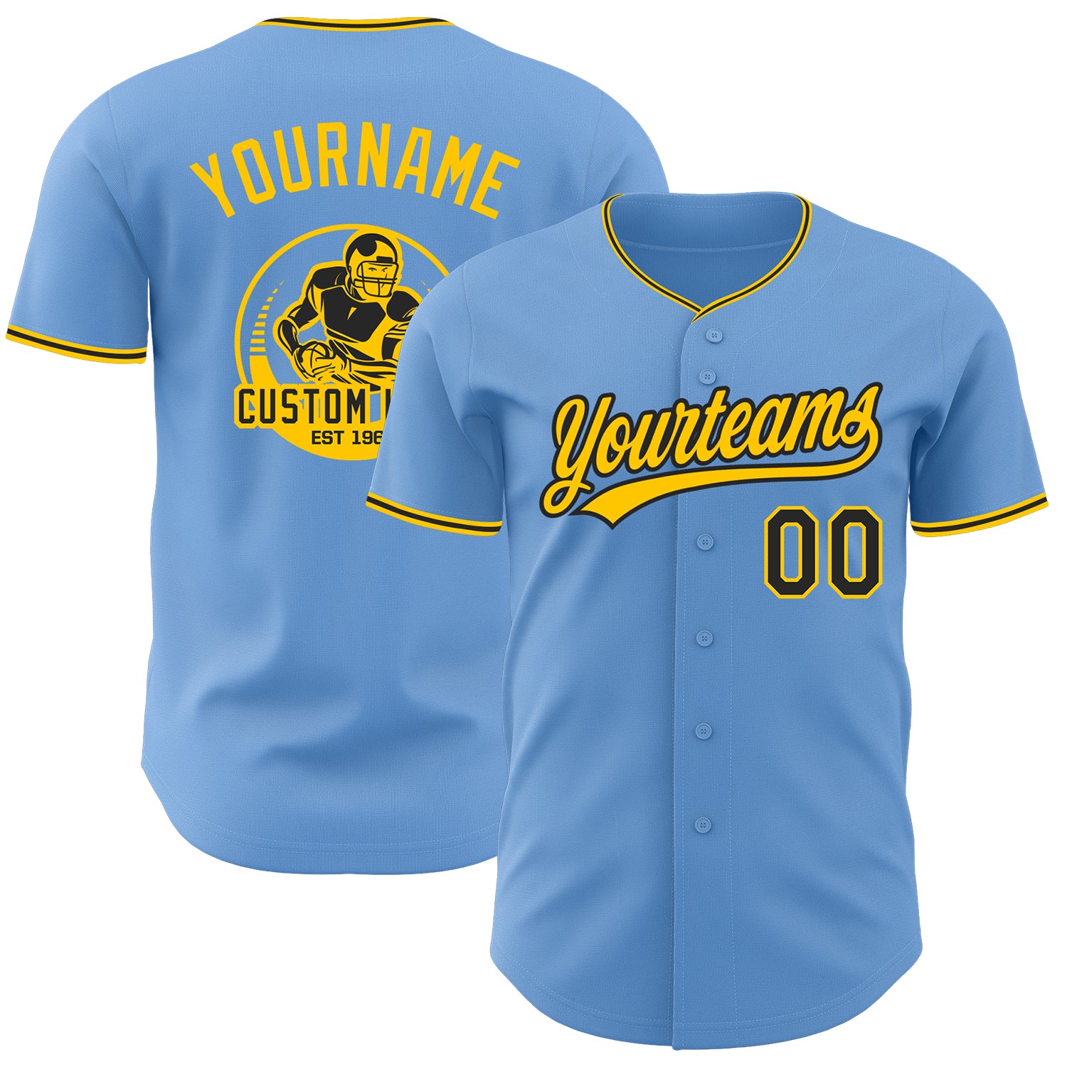 Custom Light Blue Black-Yellow Authentic Baseball Jersey