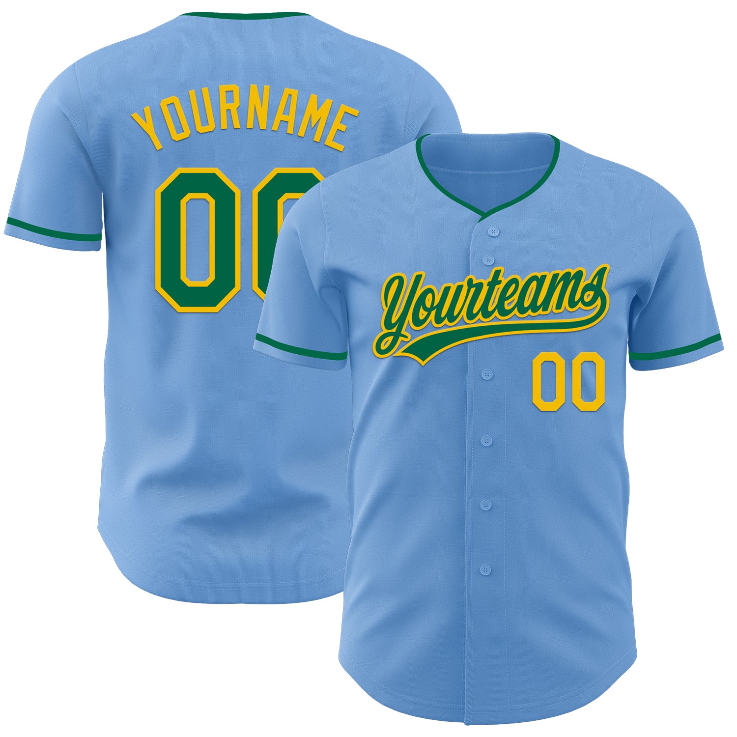 Custom Light Blue Kelly Green-Yellow Authentic Baseball Jersey