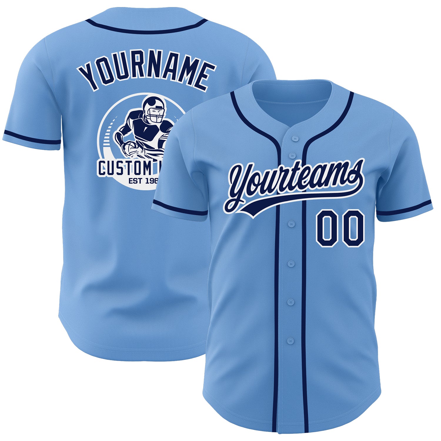 Custom Light Blue Navy-White Authentic Baseball Jersey
