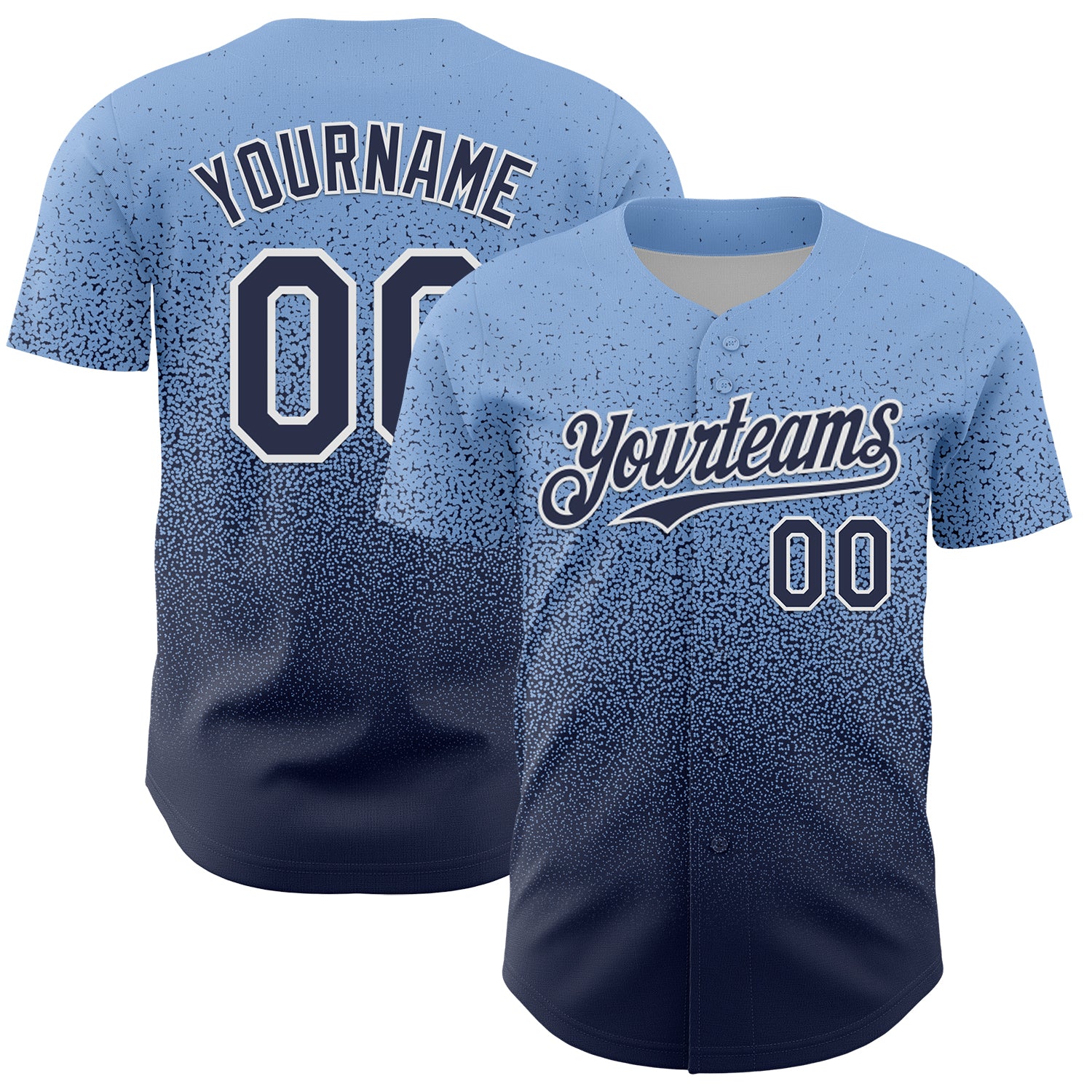 Custom Light Blue Navy-White Fade Fashion Speckle Authentic Baseball Jersey