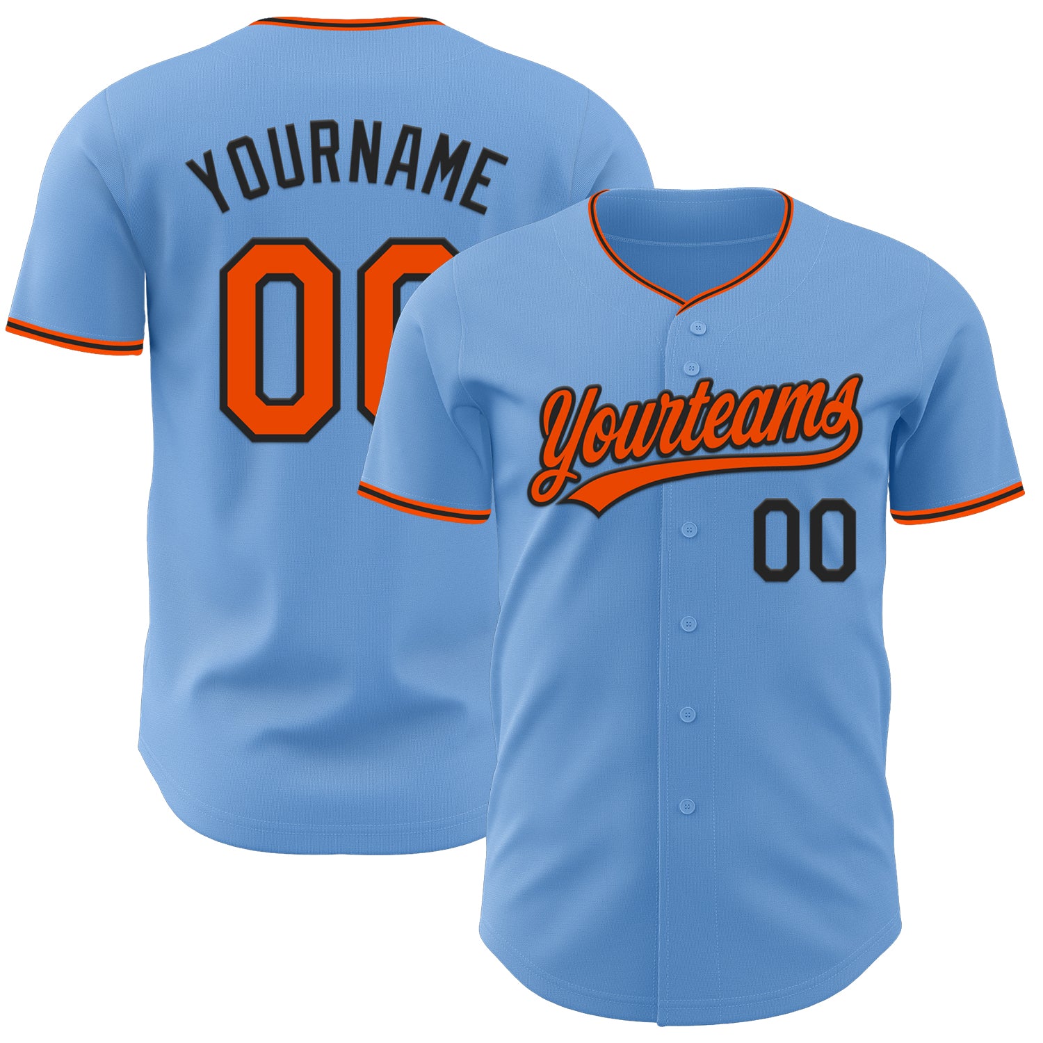 Custom Light Blue Orange-Black Authentic Baseball Jersey