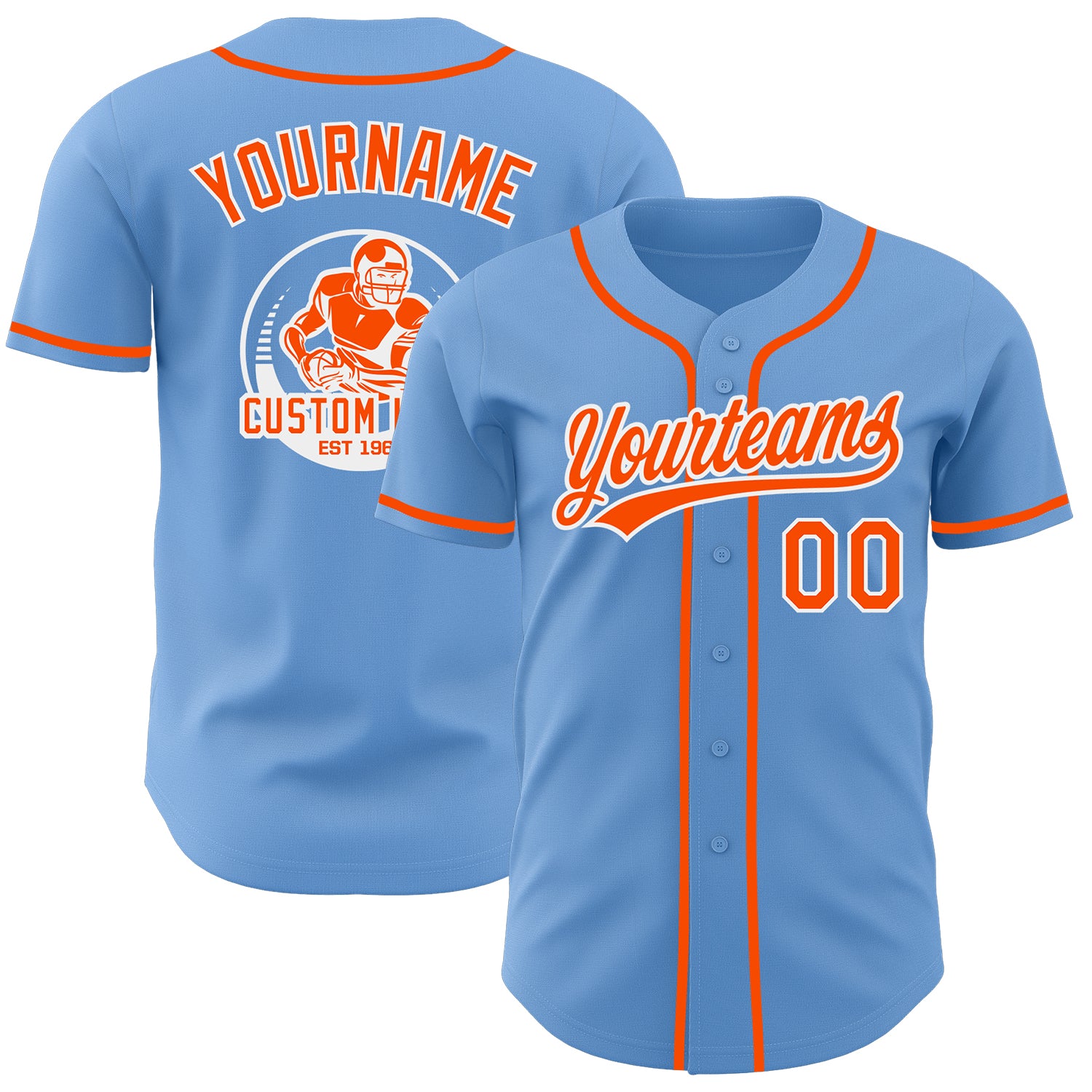 Custom Light Blue Orange-White Authentic Baseball Jersey