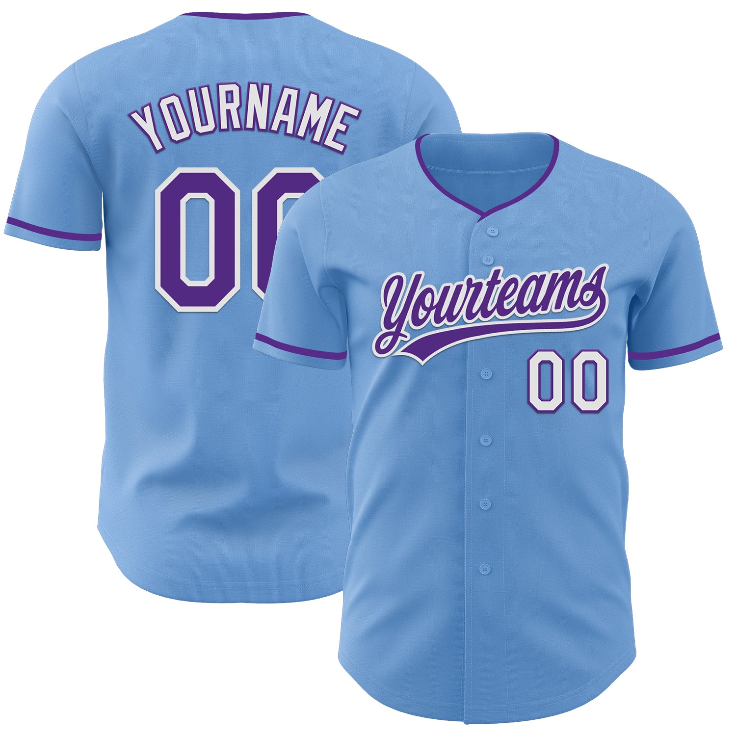 Custom Light Blue Purple-White Authentic Baseball Jersey