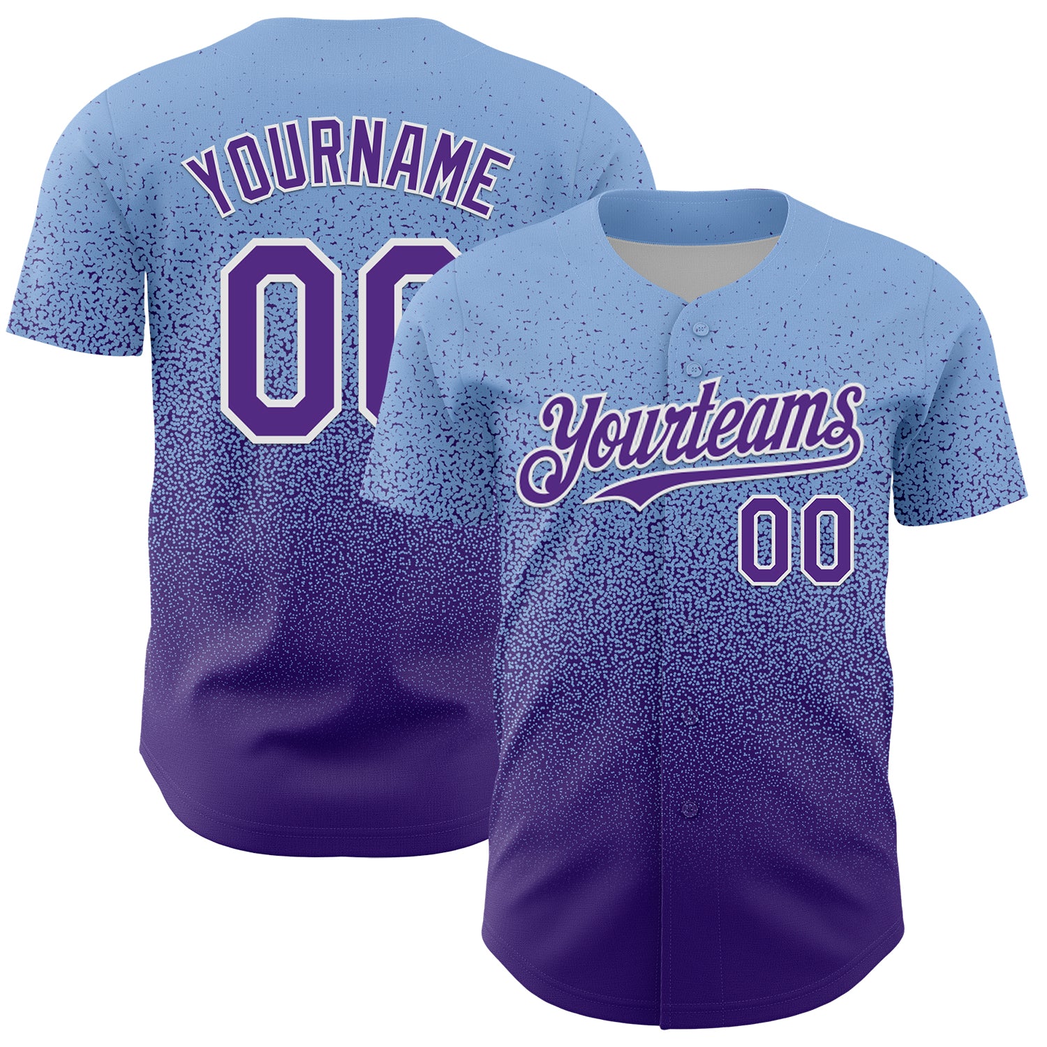 Custom Light Blue Purple-White Fade Fashion Speckle Authentic Baseball Jersey