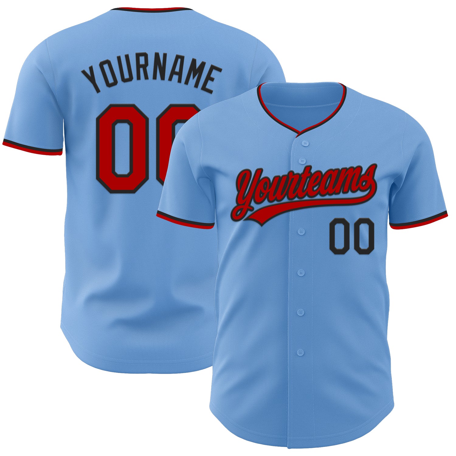 Custom Light Blue Red-Black Authentic Baseball Jersey