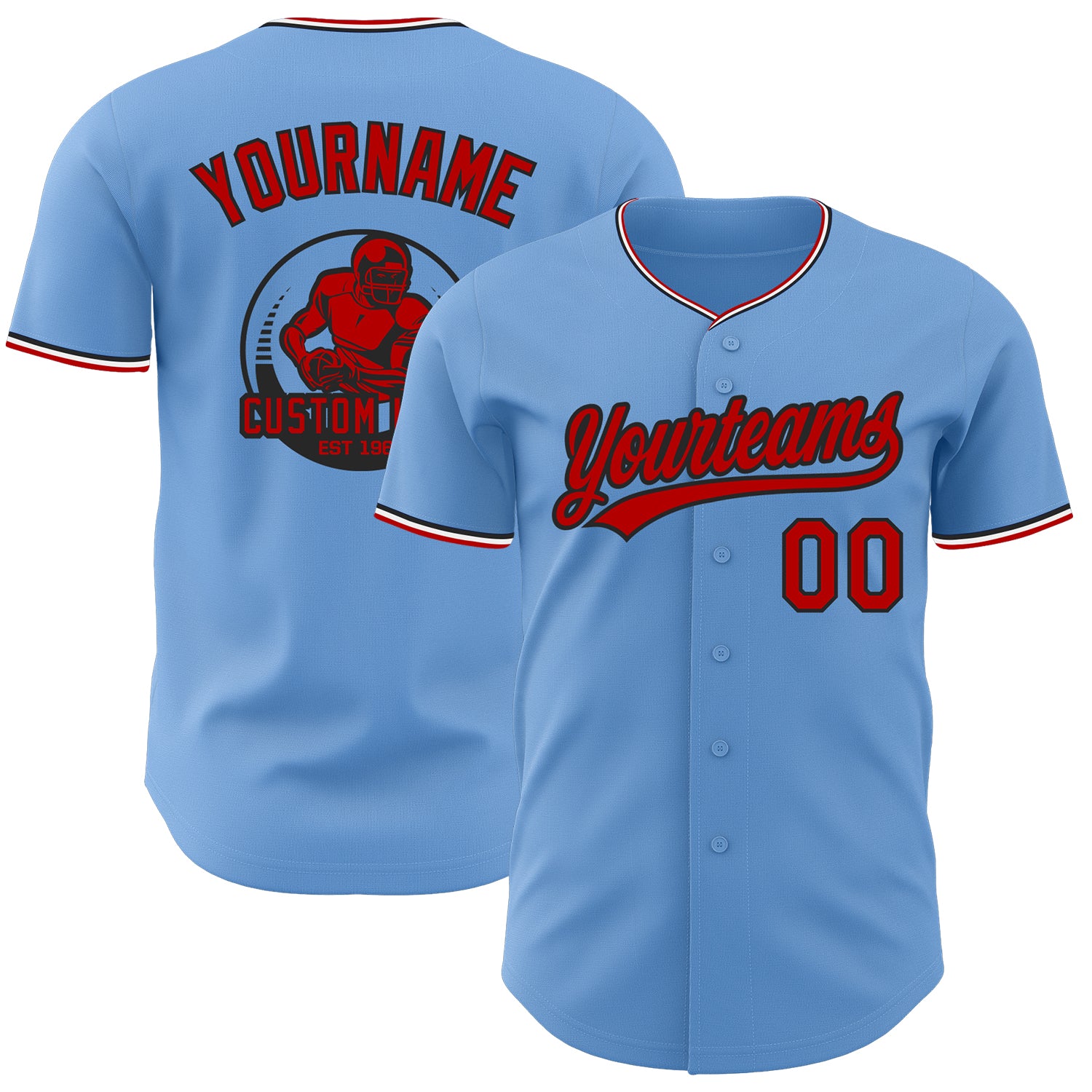 Custom Light Blue Red Black-White Authentic Baseball Jersey
