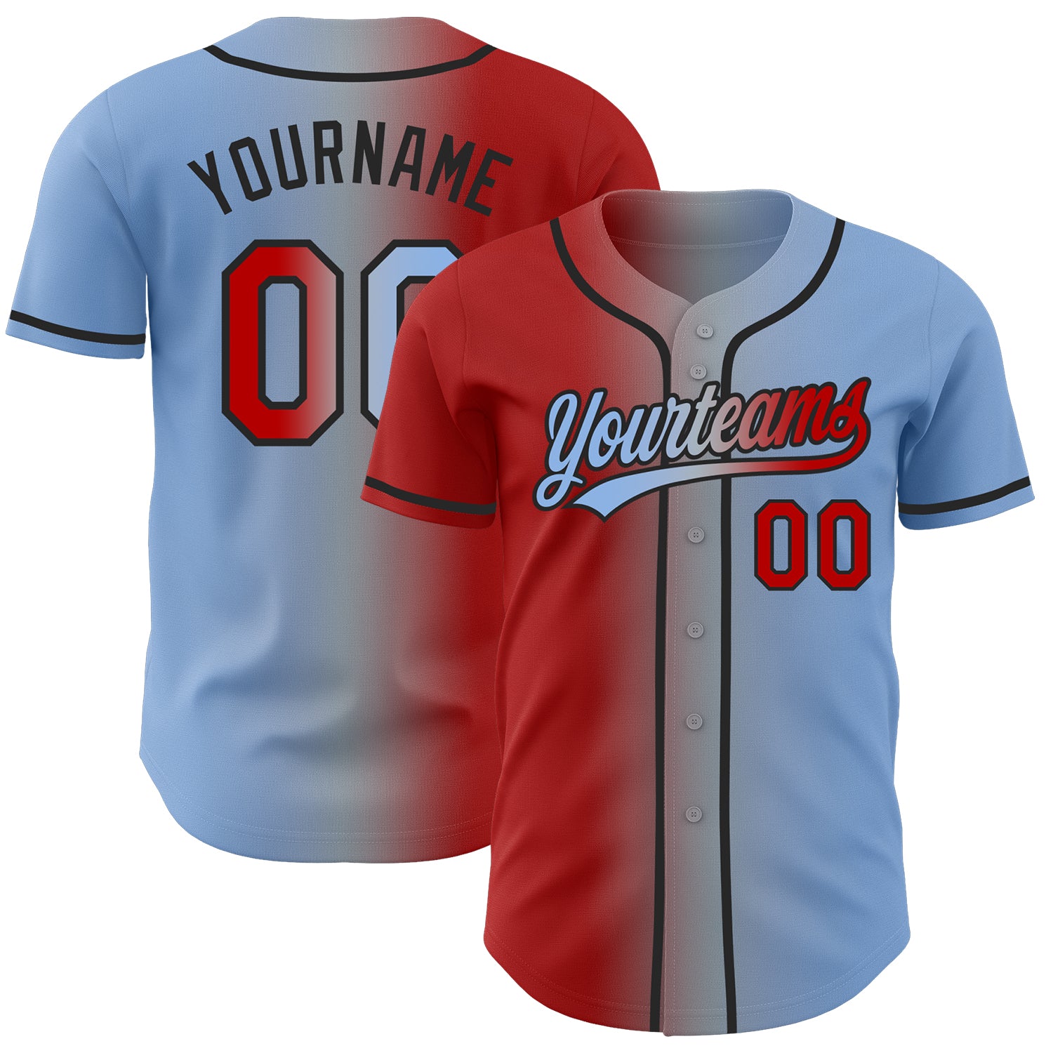 Custom Light Blue Red Gray-Black Authentic Gradient Fashion Baseball Jersey