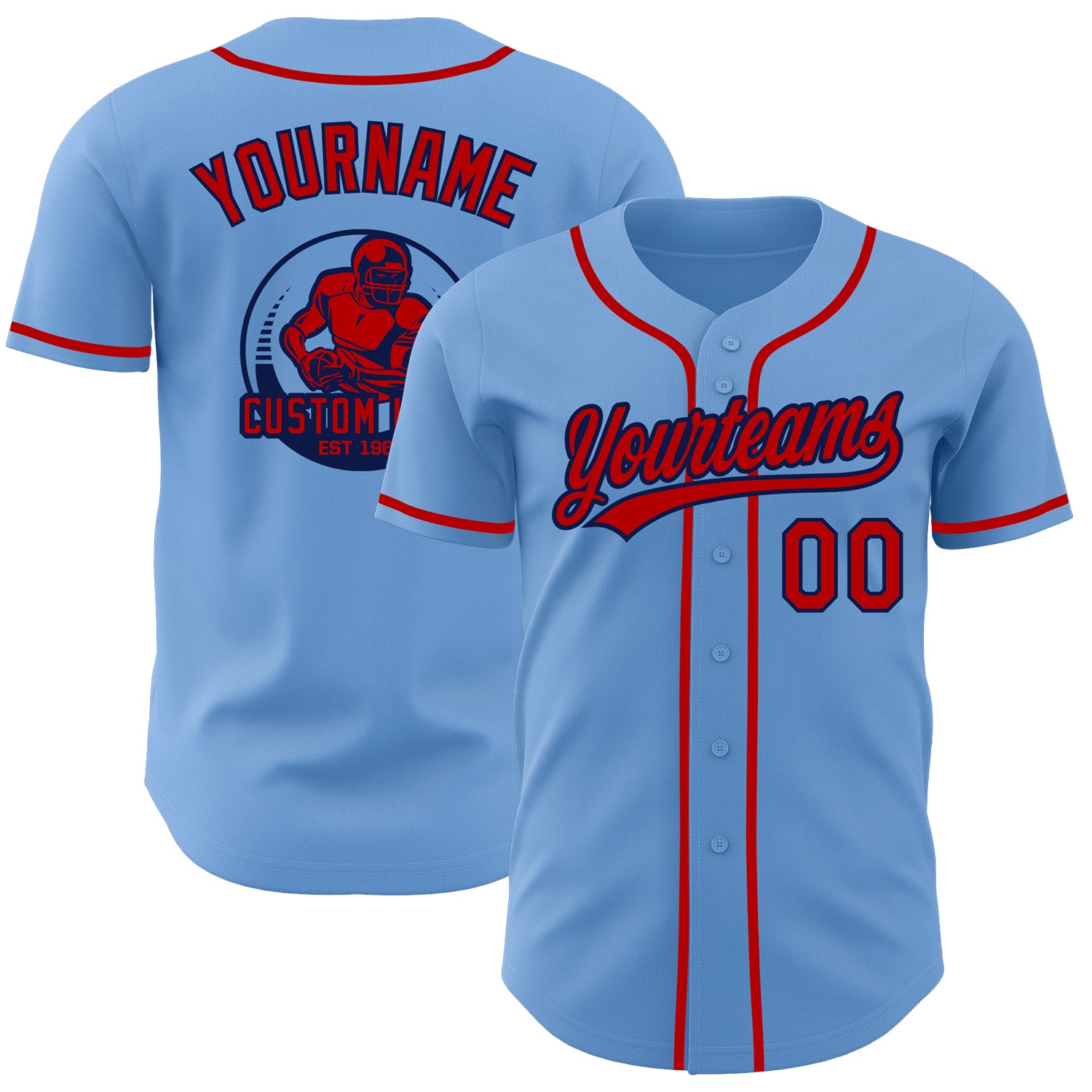 Custom Light Blue Red-Navy Authentic Baseball Jersey