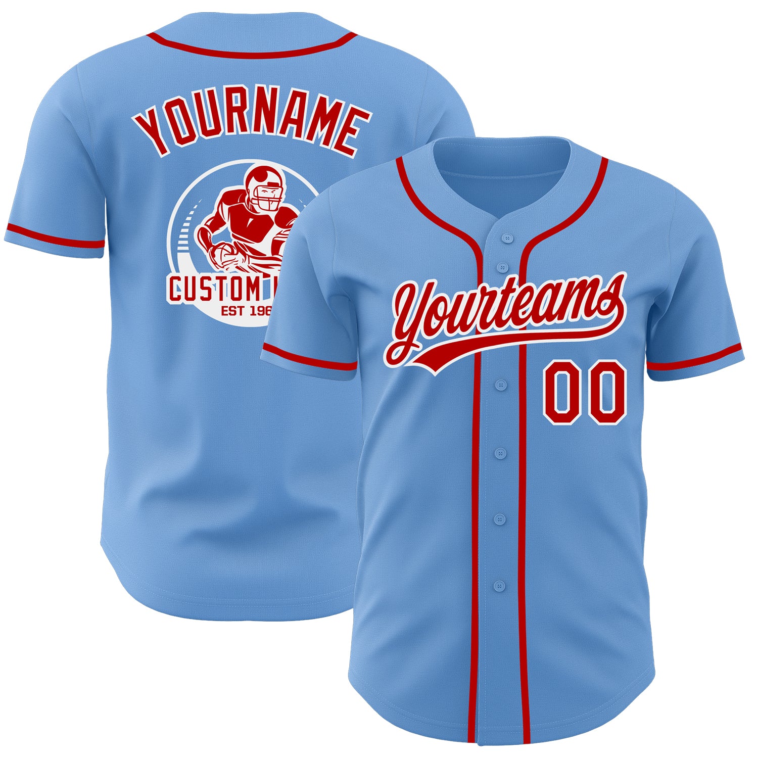 Custom Light Blue Red-White Authentic Baseball Jersey
