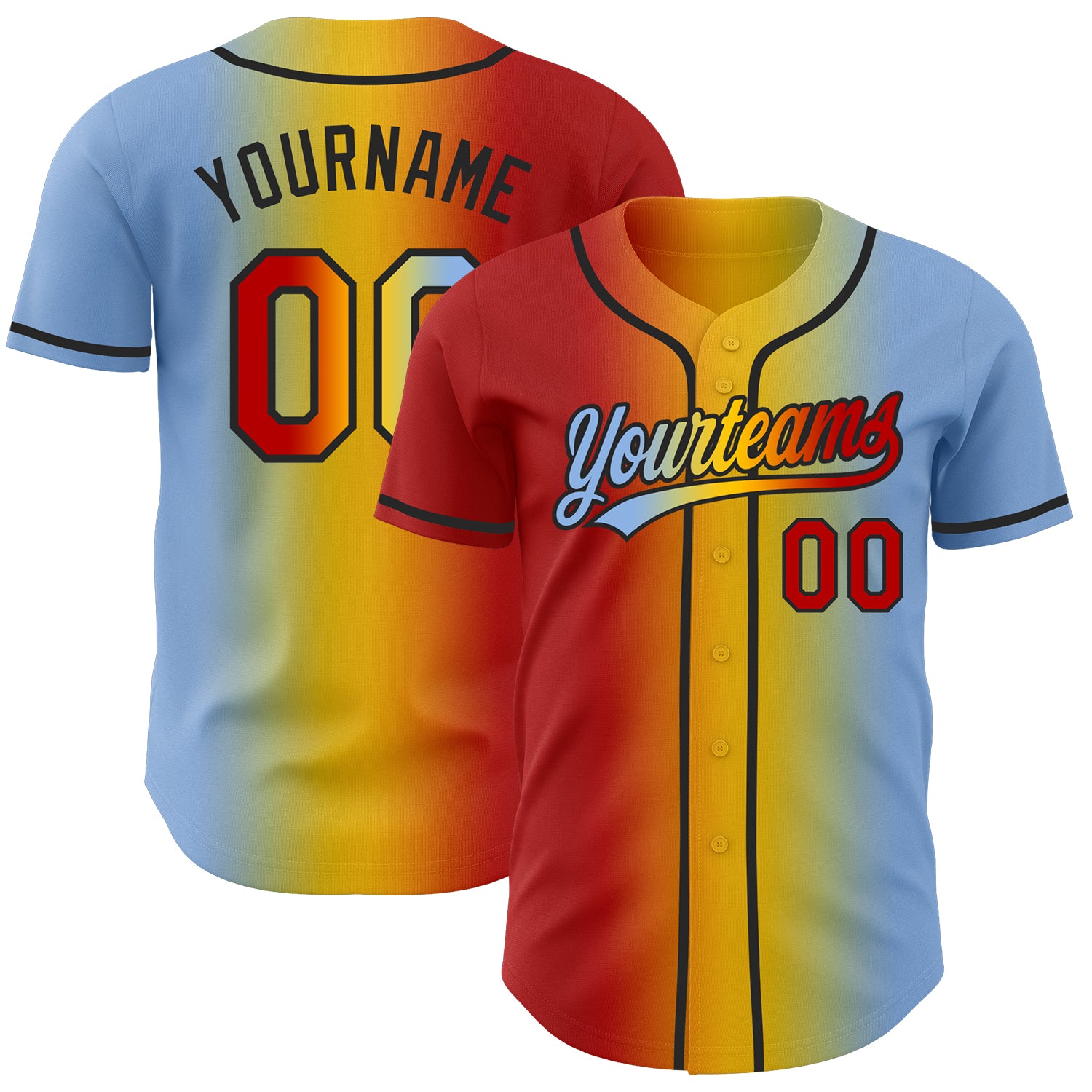 Custom Light Blue Red Yellow-Black Authentic Gradient Fashion Baseball Jersey