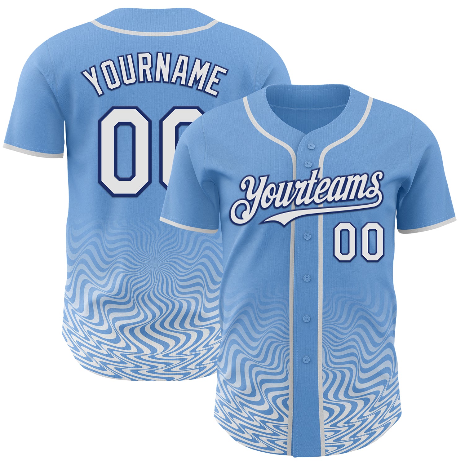 Custom Light Blue White-Royal Fluid Wave Psychedelic Swirl Authentic Baseball Jersey