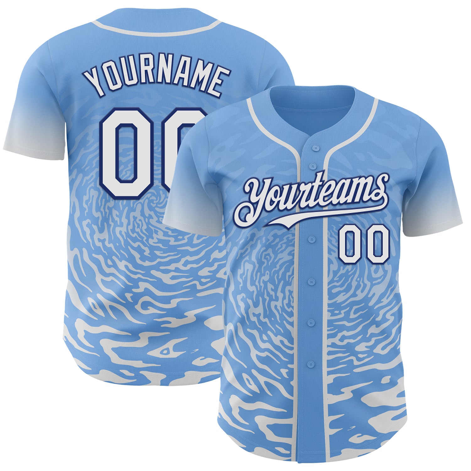 Custom Light Blue White-Royal Fluid Wave Splatter Gradient Authentic Baseball Jersey