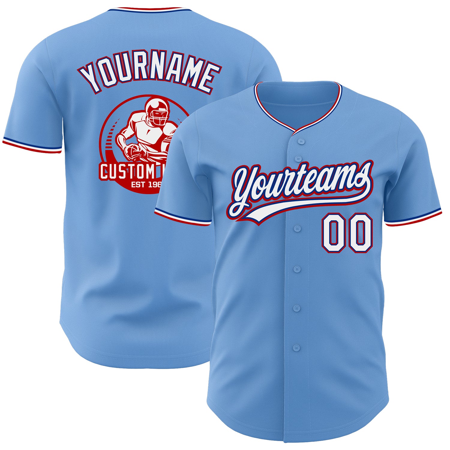 Custom Light Blue White Royal-Red Authentic Baseball Jersey