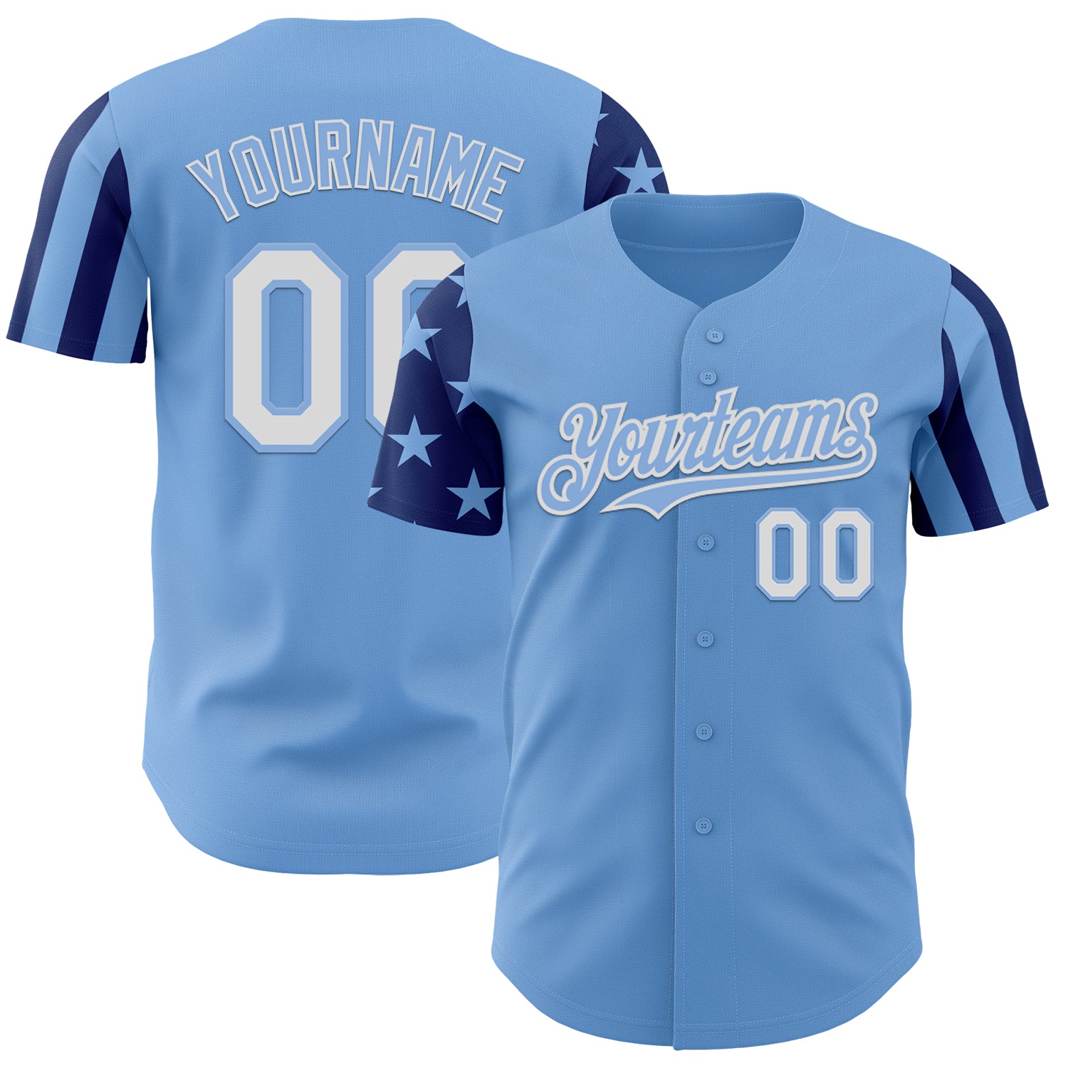 Custom Light Blue White-Royal Two Tone USA Flag Sleeves Stars and Stripes Authentic Baseball Jersey