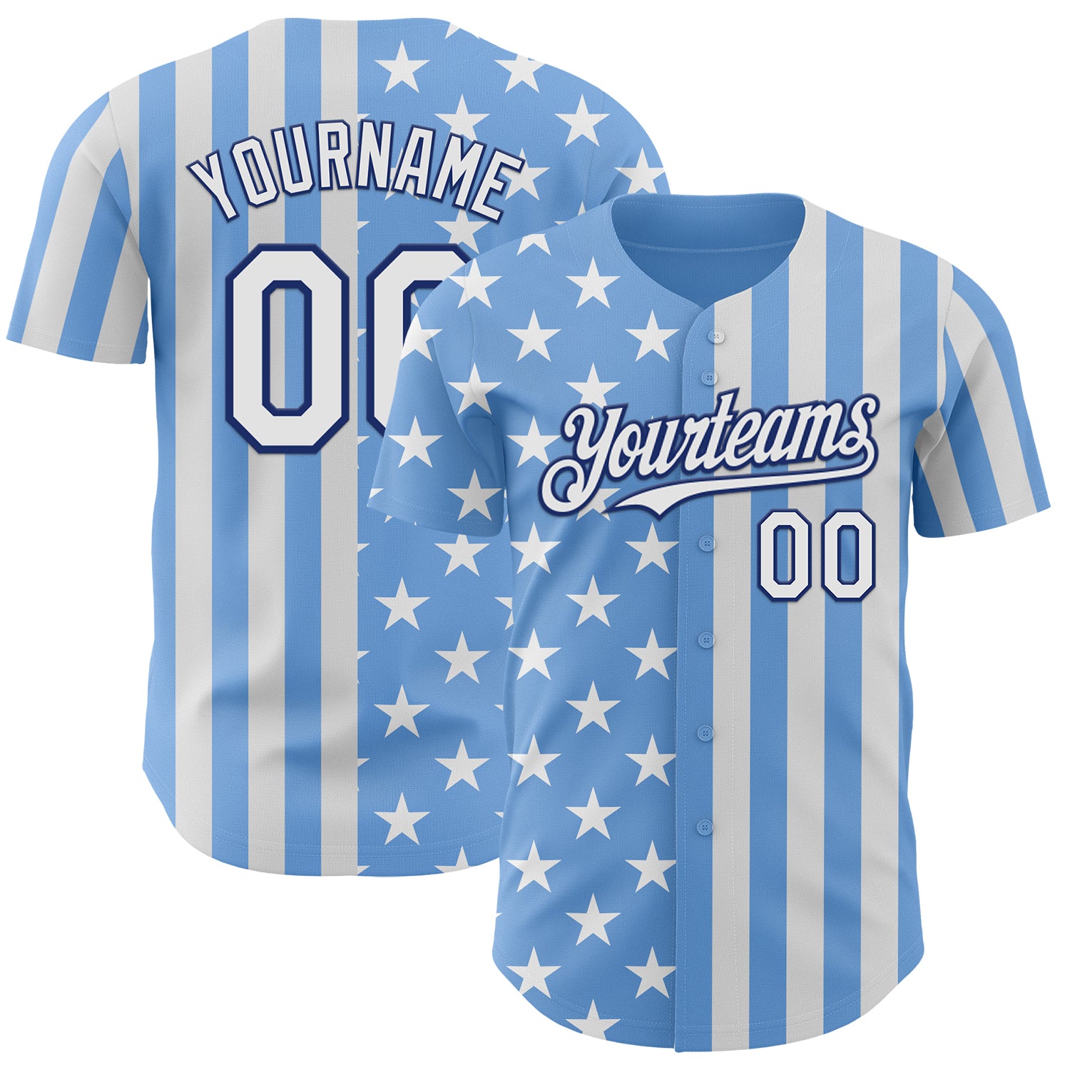 Custom Light Blue White-Royal USA Flag Patriotic Split Stars and Stripes Authentic Baseball Jersey