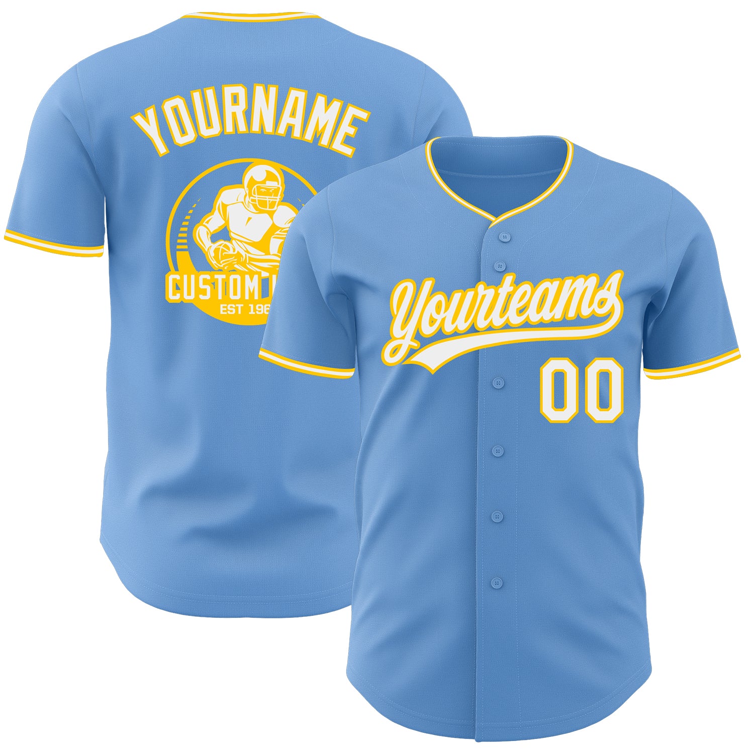 Custom Light Blue White-Yellow Authentic Baseball Jersey
