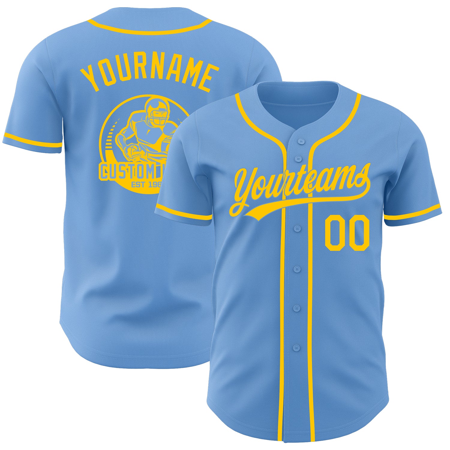 Custom Light Blue-Yellow Authentic Baseball Jersey