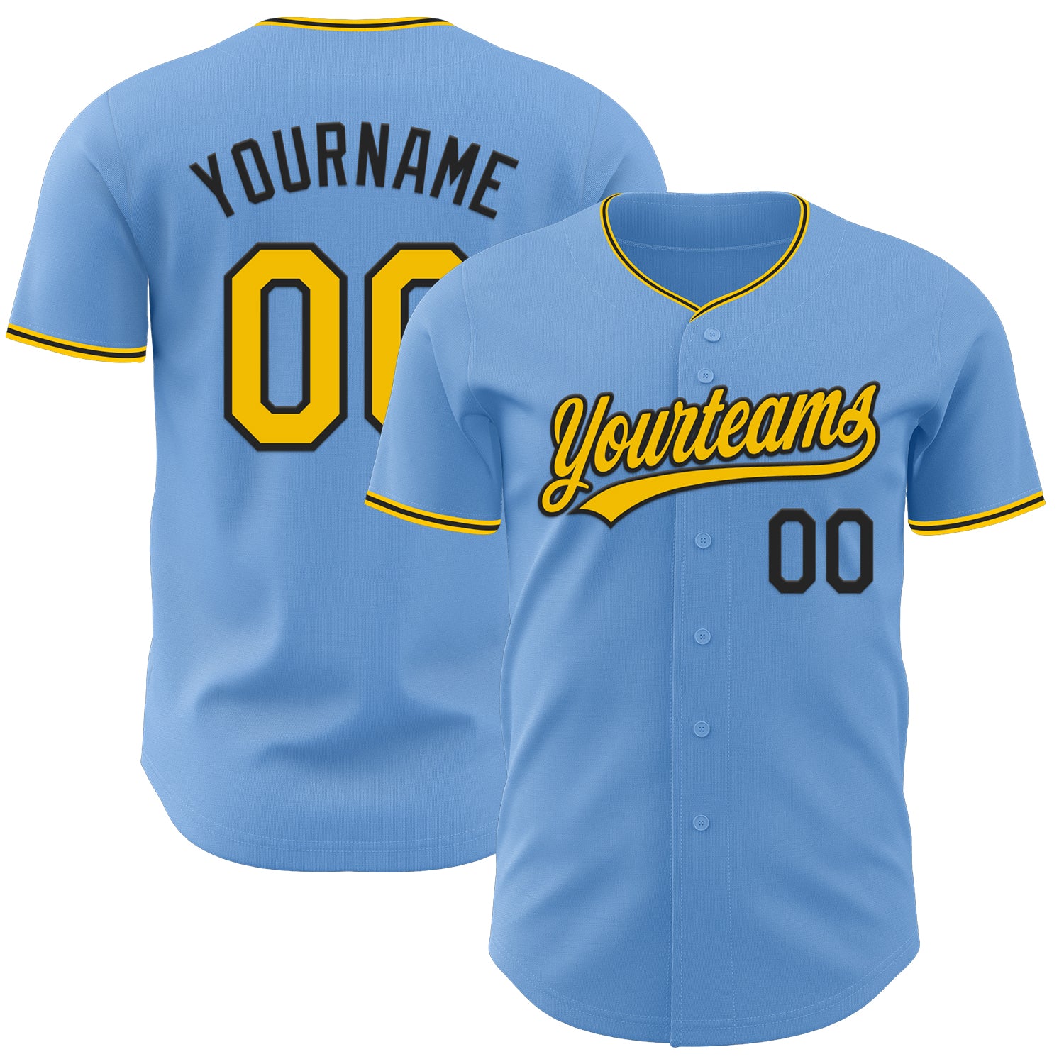 Custom Light Blue Yellow-Black Authentic Baseball Jersey