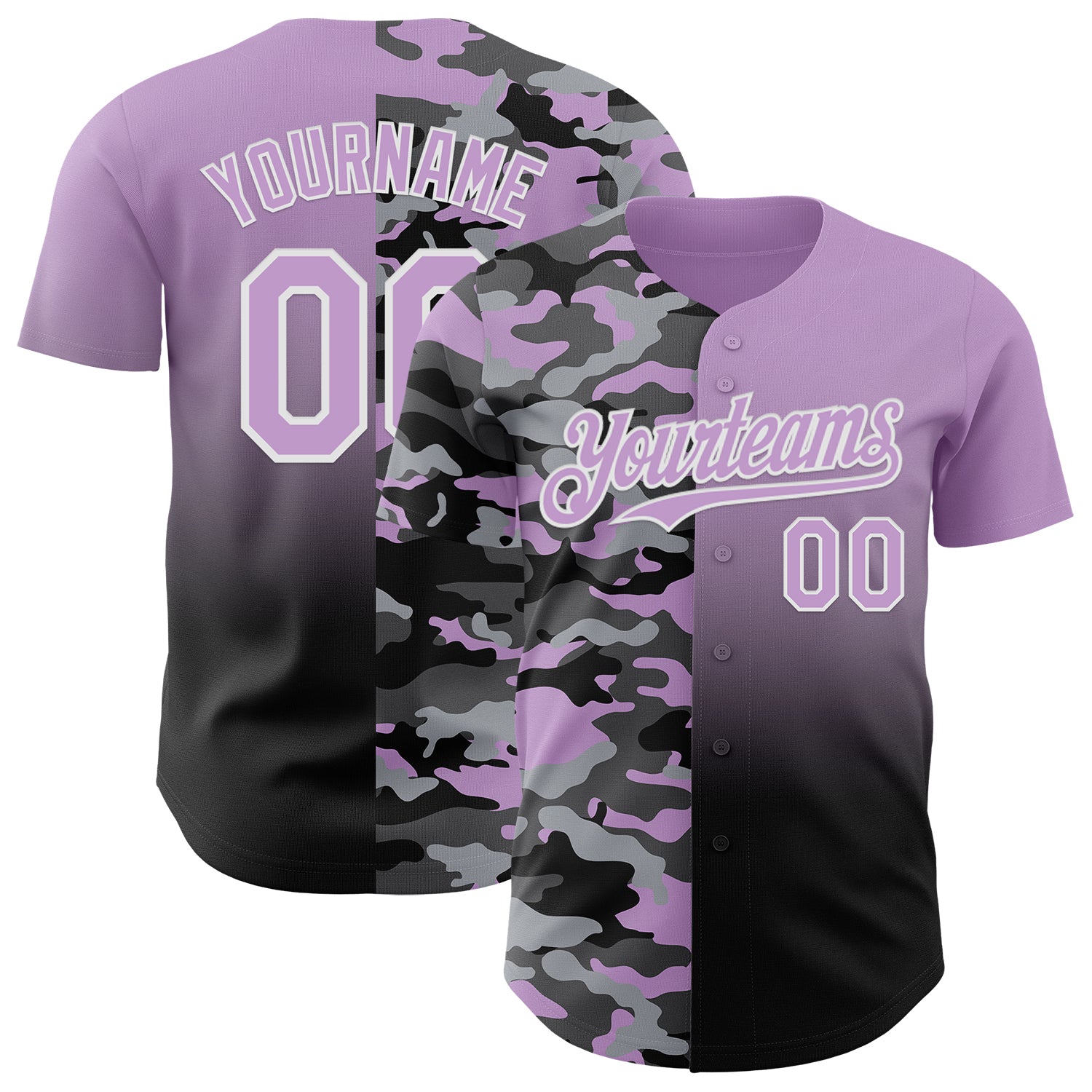 Custom Light Purple Black-White Half Camo Ombre Authentic Baseball Jersey