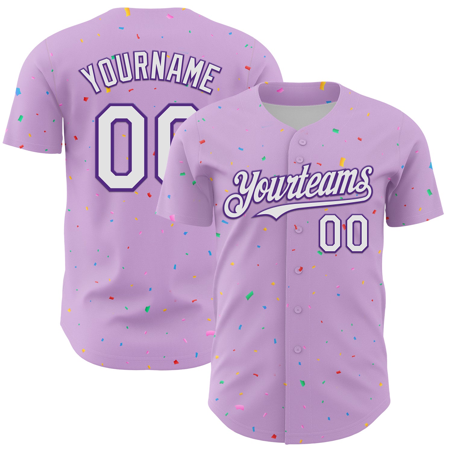 Custom Light Purple White-Purple 3D Pattern Design Confetti Colorful Speckle Authentic Baseball Jersey