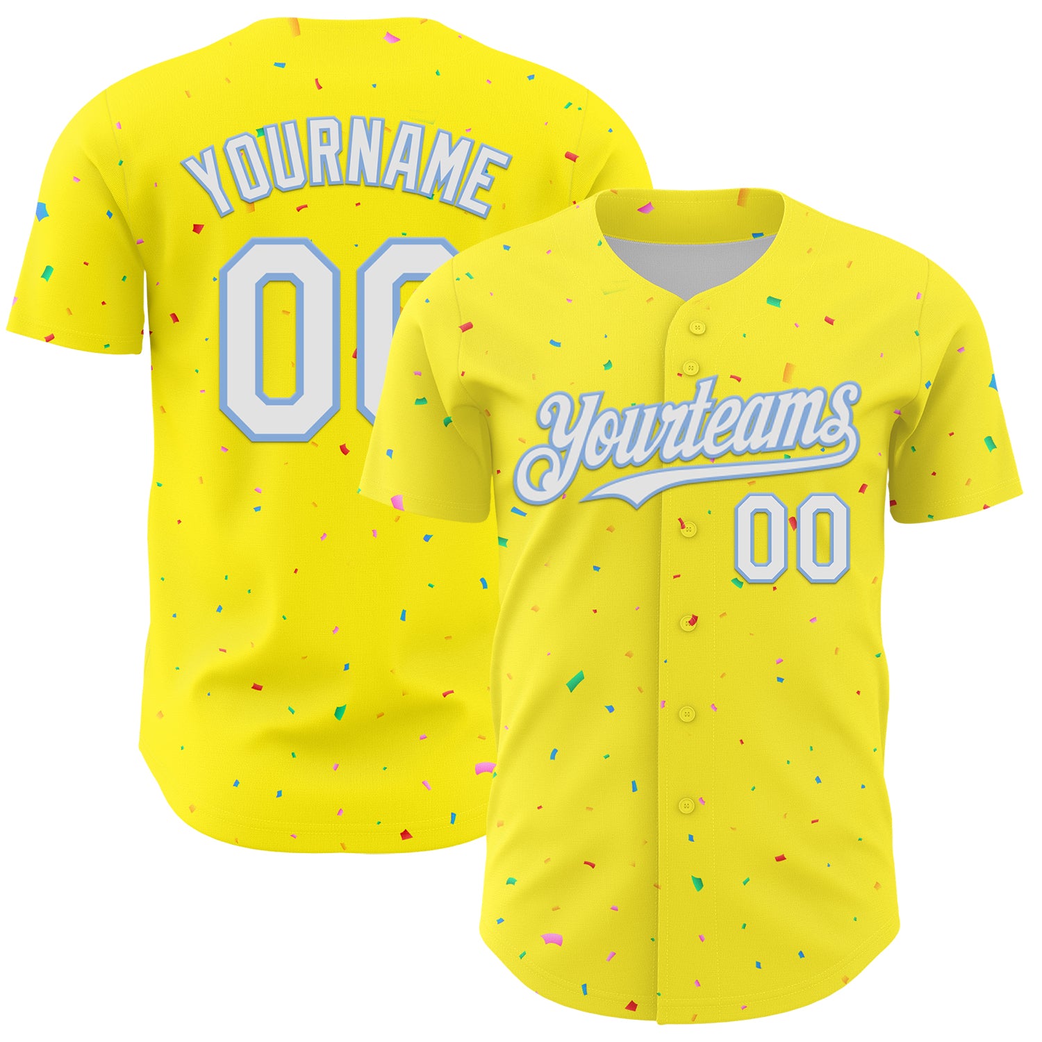 Custom Light Yellow White-Light Blue 3D Pattern Design Confetti Colorful Speckle Authentic Baseball Jersey