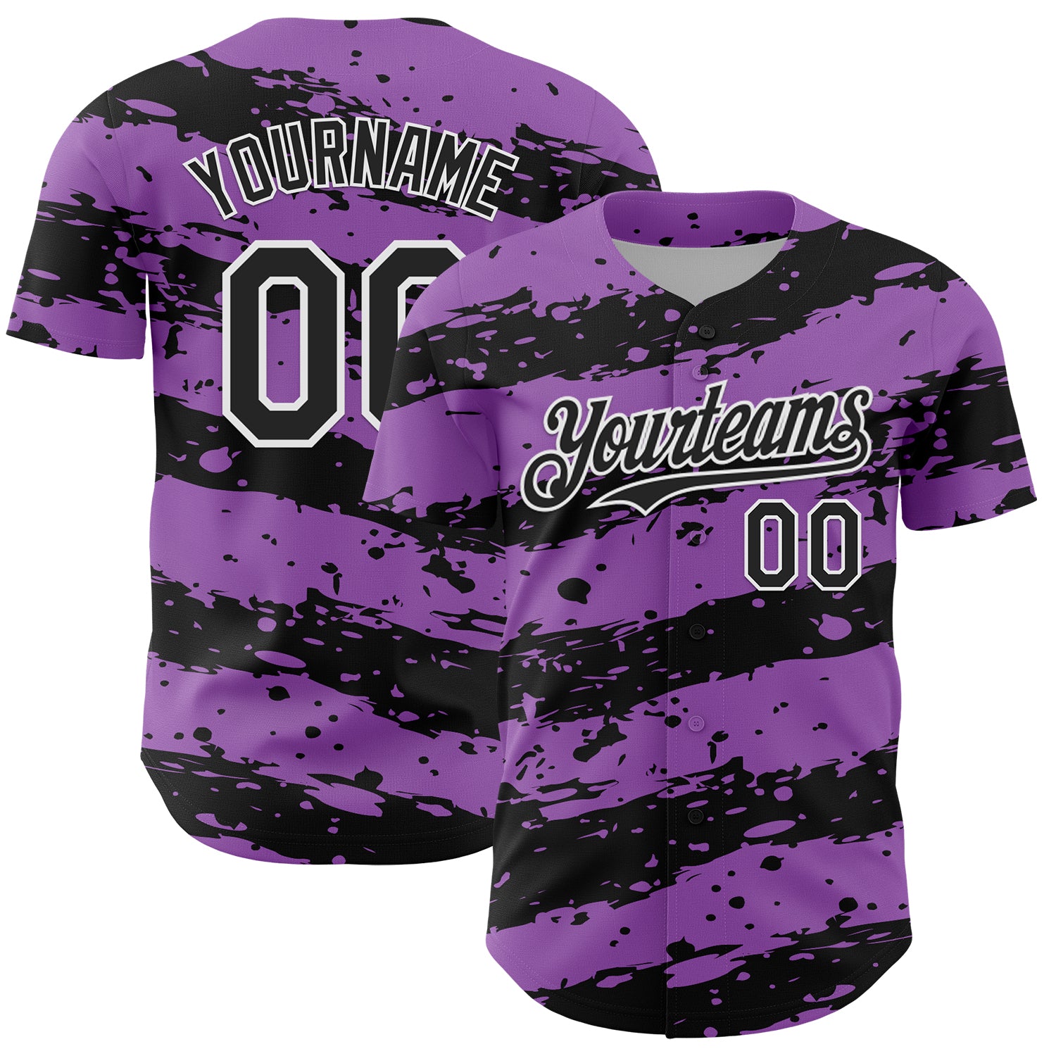 Custom Medium Purple Black-White 3D Pattern Design Paint Splash Stripe Authentic Baseball Jersey