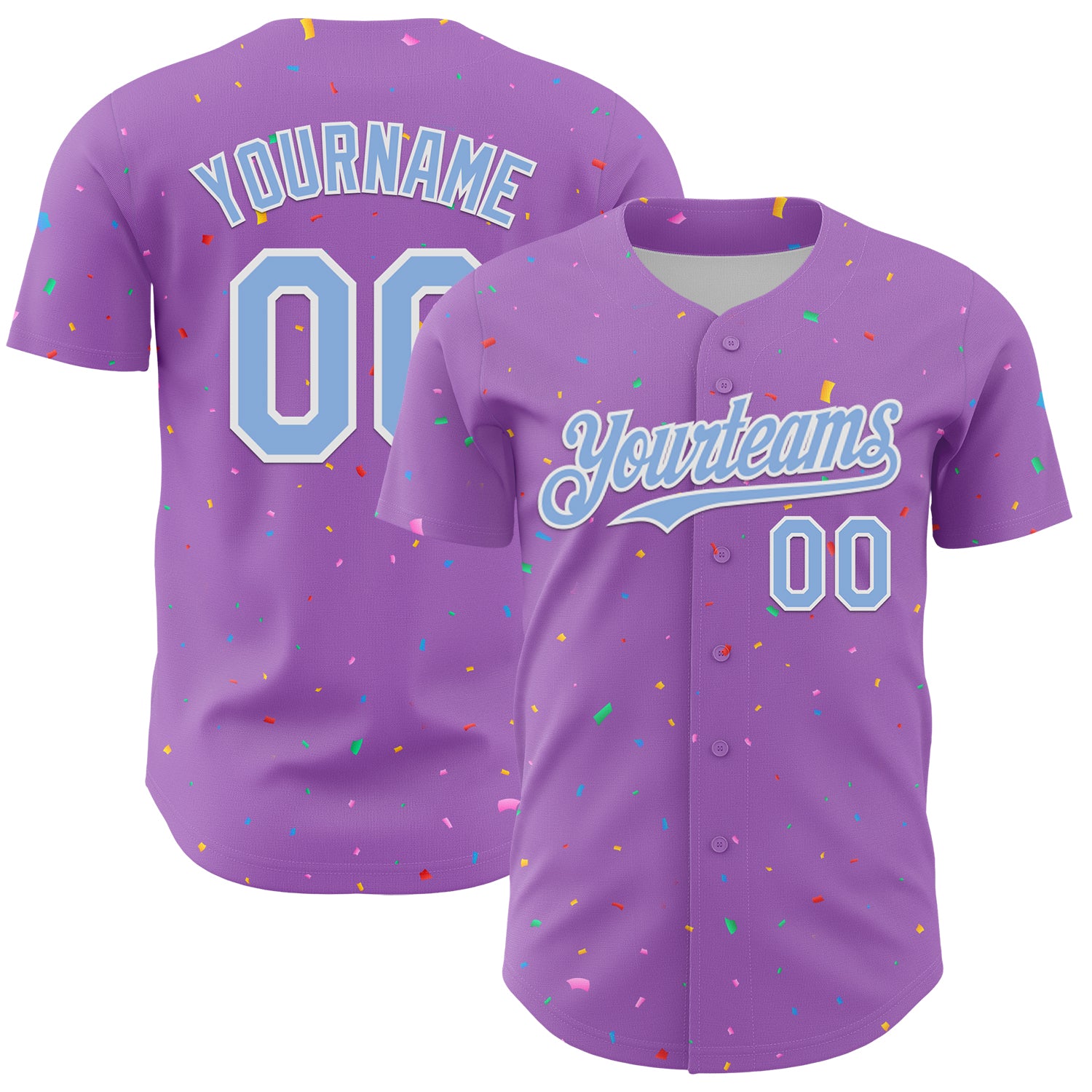 Custom Medium Purple Light Blue-White 3D Pattern Design Confetti Colorful Speckle Authentic Baseball Jersey