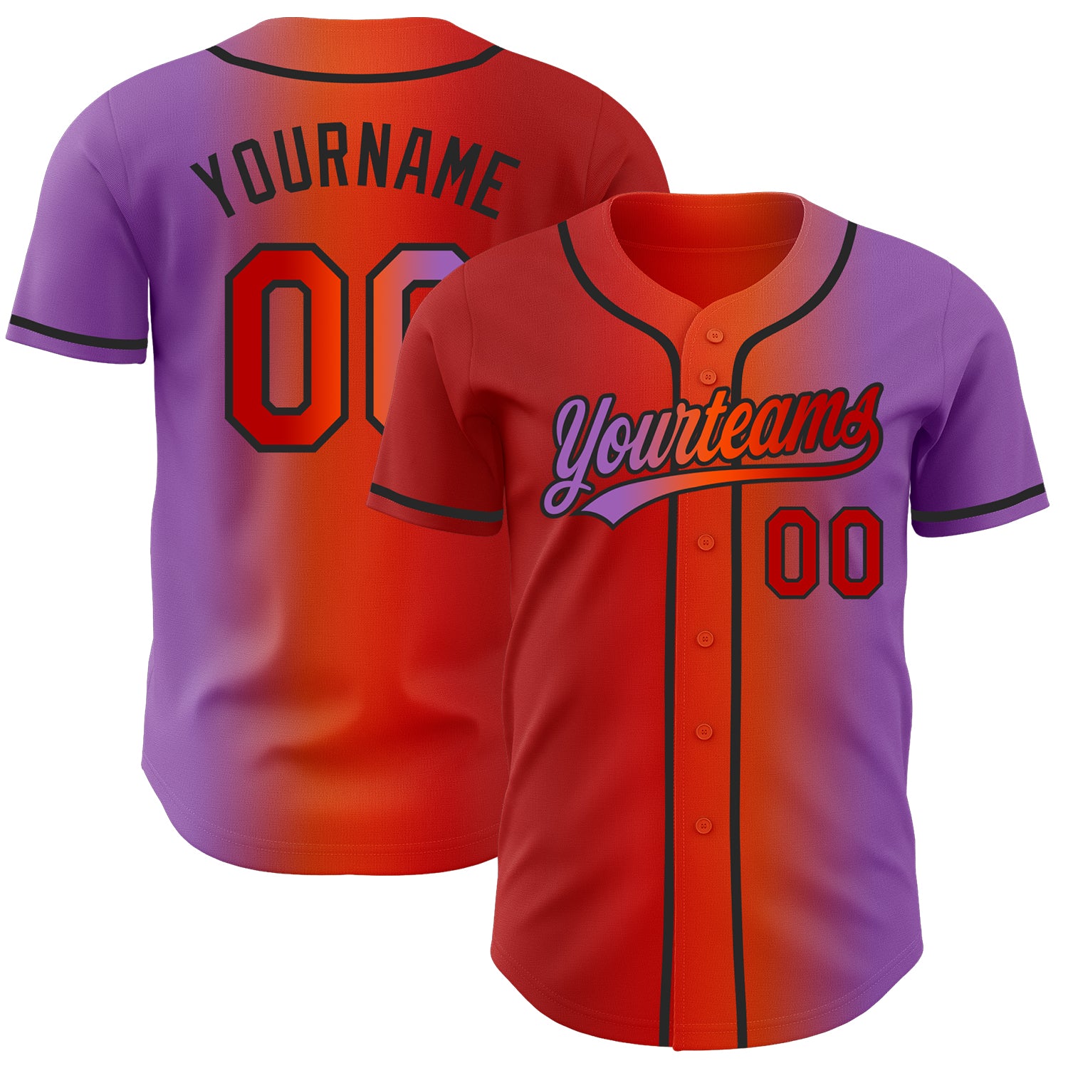 Custom Medium Purple Red Orange-Black Authentic Gradient Fashion Baseball Jersey