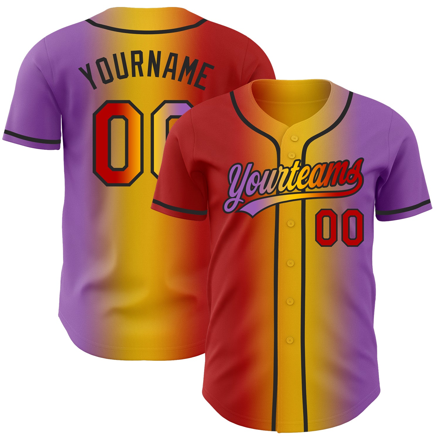 Custom Medium Purple Red Yellow-Black Authentic Gradient Fashion Baseball Jersey