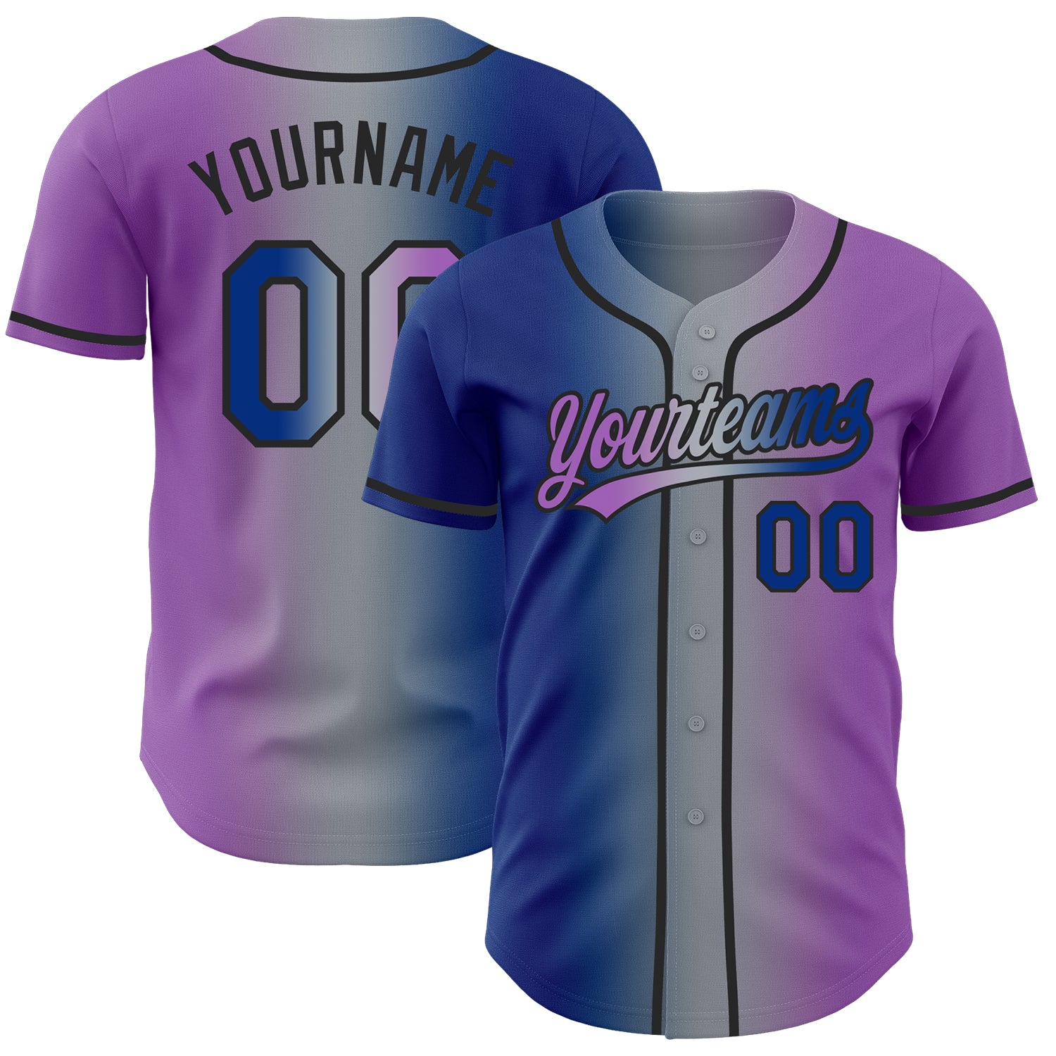 Custom Medium Purple Royal Gray-Black Authentic Gradient Fashion Baseball Jersey