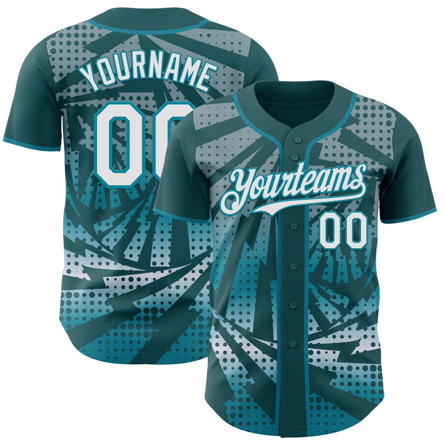 Custom Midnight Green White-Teal Lightning Gradient Dot Authentic Baseball Jersey