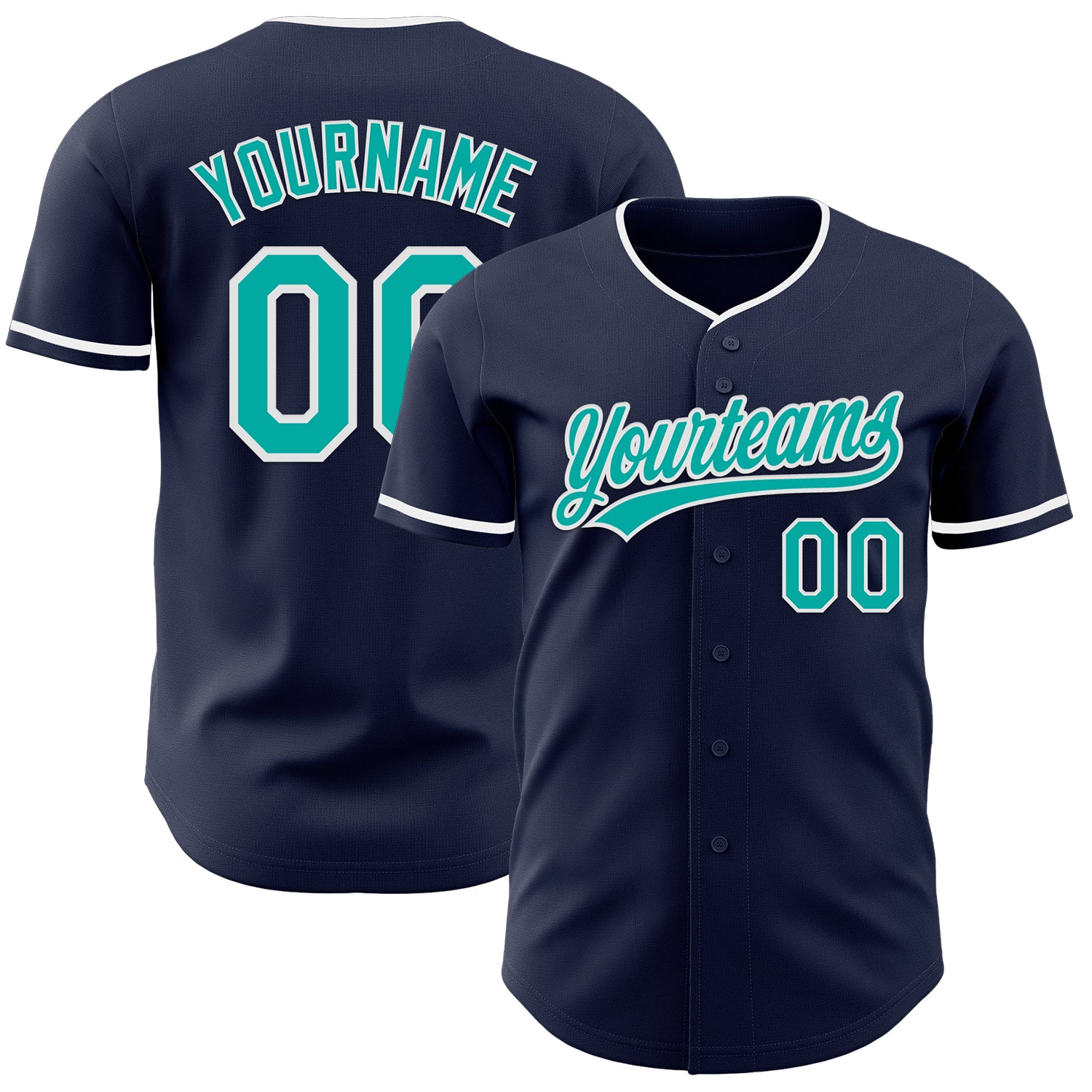 Custom Navy Aqua-White Authentic Baseball Jersey
