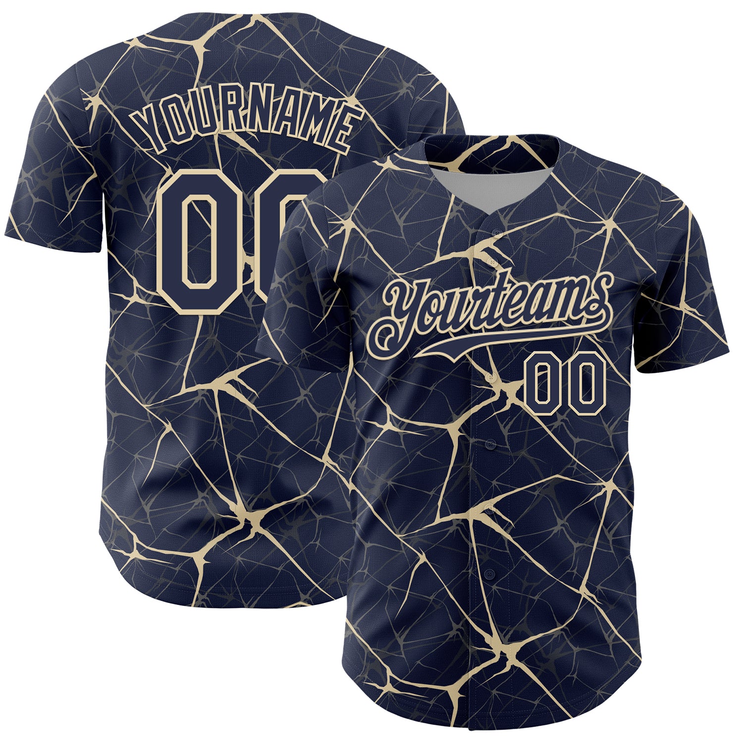Custom Navy Cream 3D Pattern Design Abstract Network Authentic Baseball Jersey